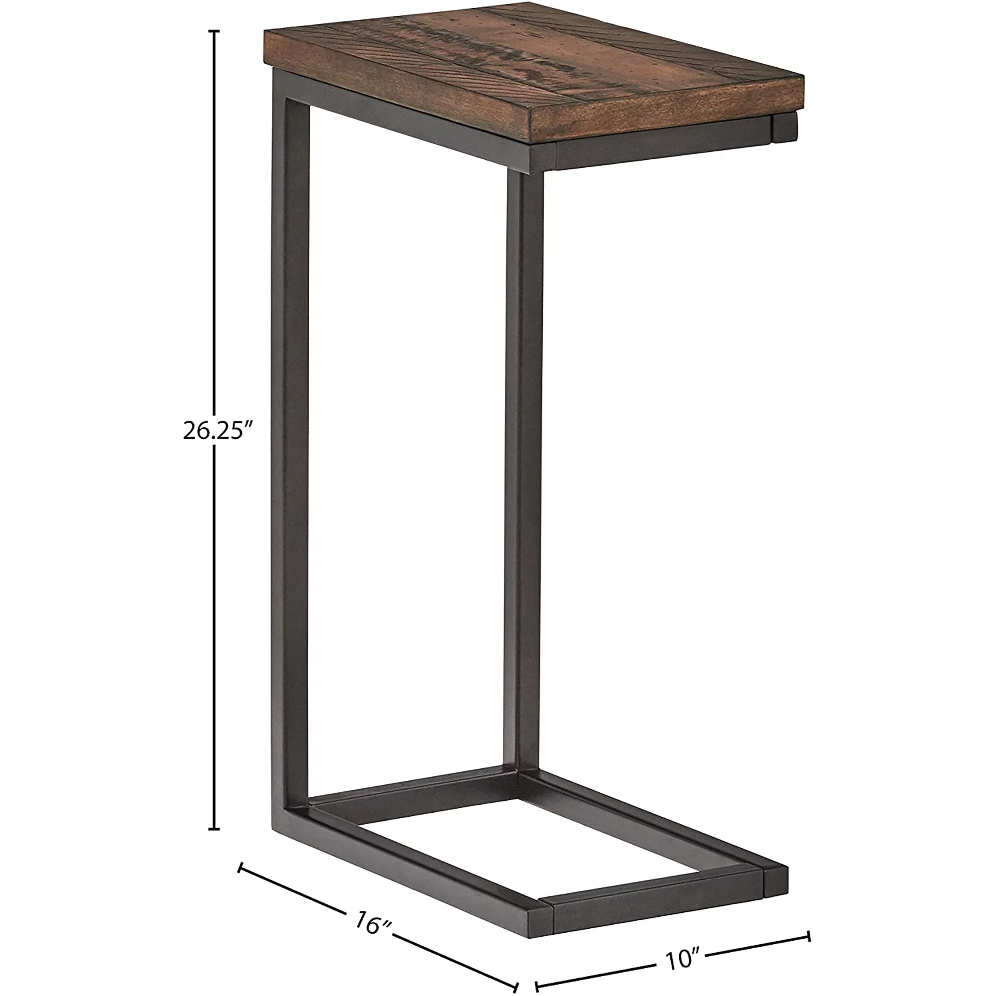 Durham Industrial Metal and Wood C-Shaped Accent Table, Brown/Walnut