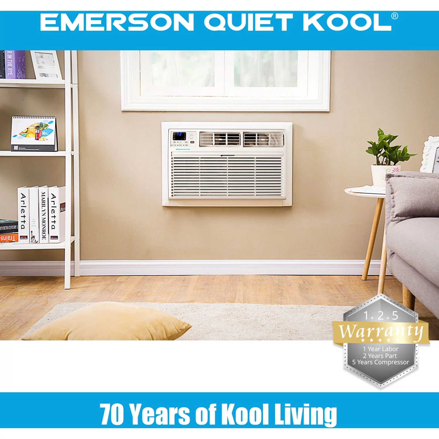 Emerson Quiet Kool 14,000 BTU 230V Smart Through-the-Wall Air Conditioner with Remote, Wi-Fi