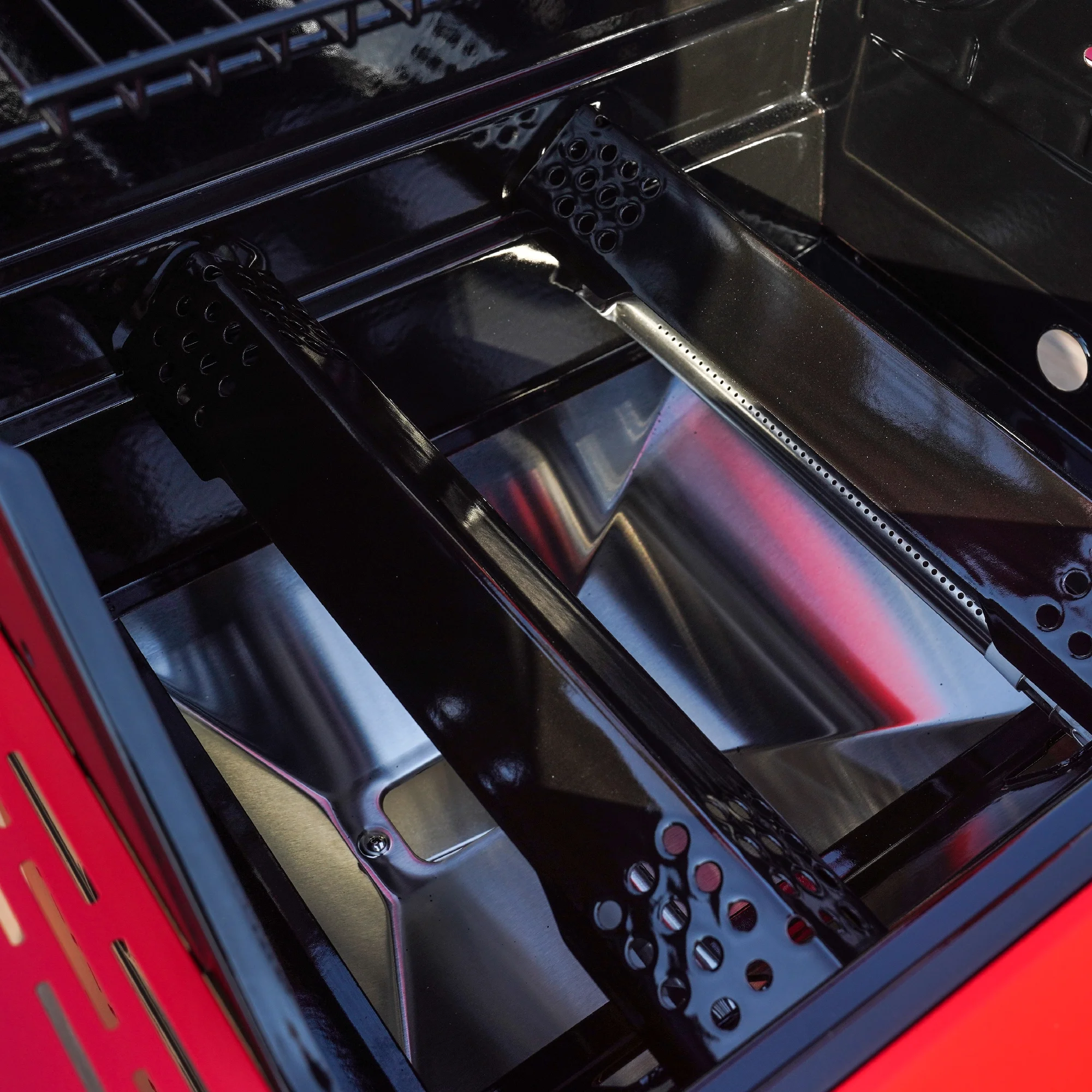 Mesa 2-Burner Propane Gas Grill in Red with Clear View Lid and LED Controls