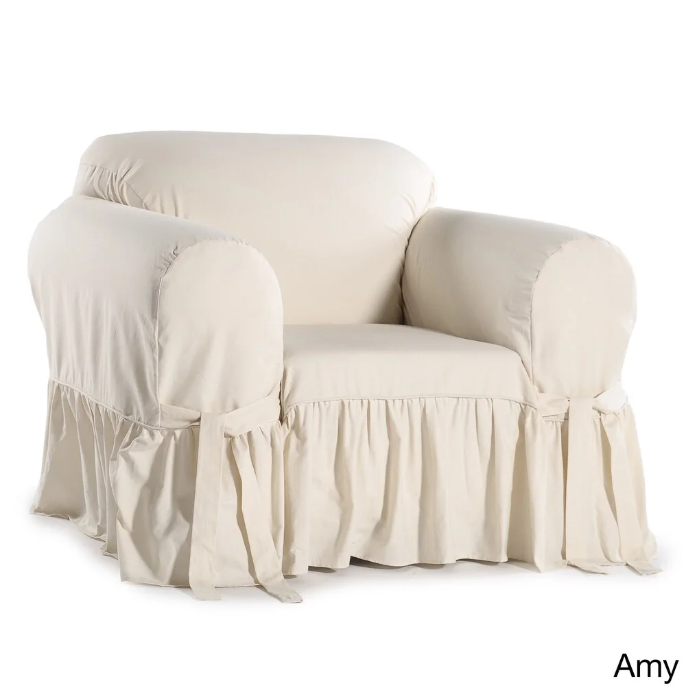 Classic Slipcovers Ruffled Cotton Arm Chair Slipcover Beige