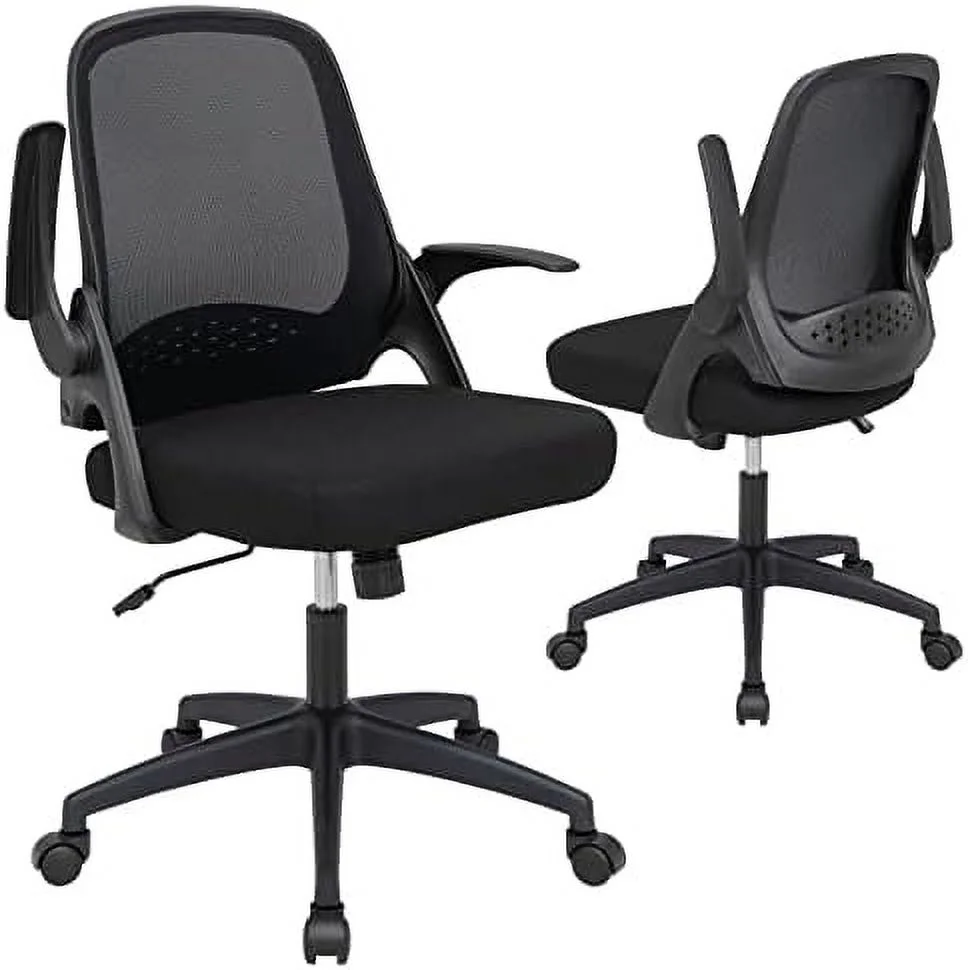 SJOLKMN Office Chair  Ergonomic Desk Chair w/Flip-up Armrests  Mid-Back Mesh Computer Chair w/Lumbar Support  Height Adjustable Swivel Task Chair for Home Office  Rolling Executive Chair