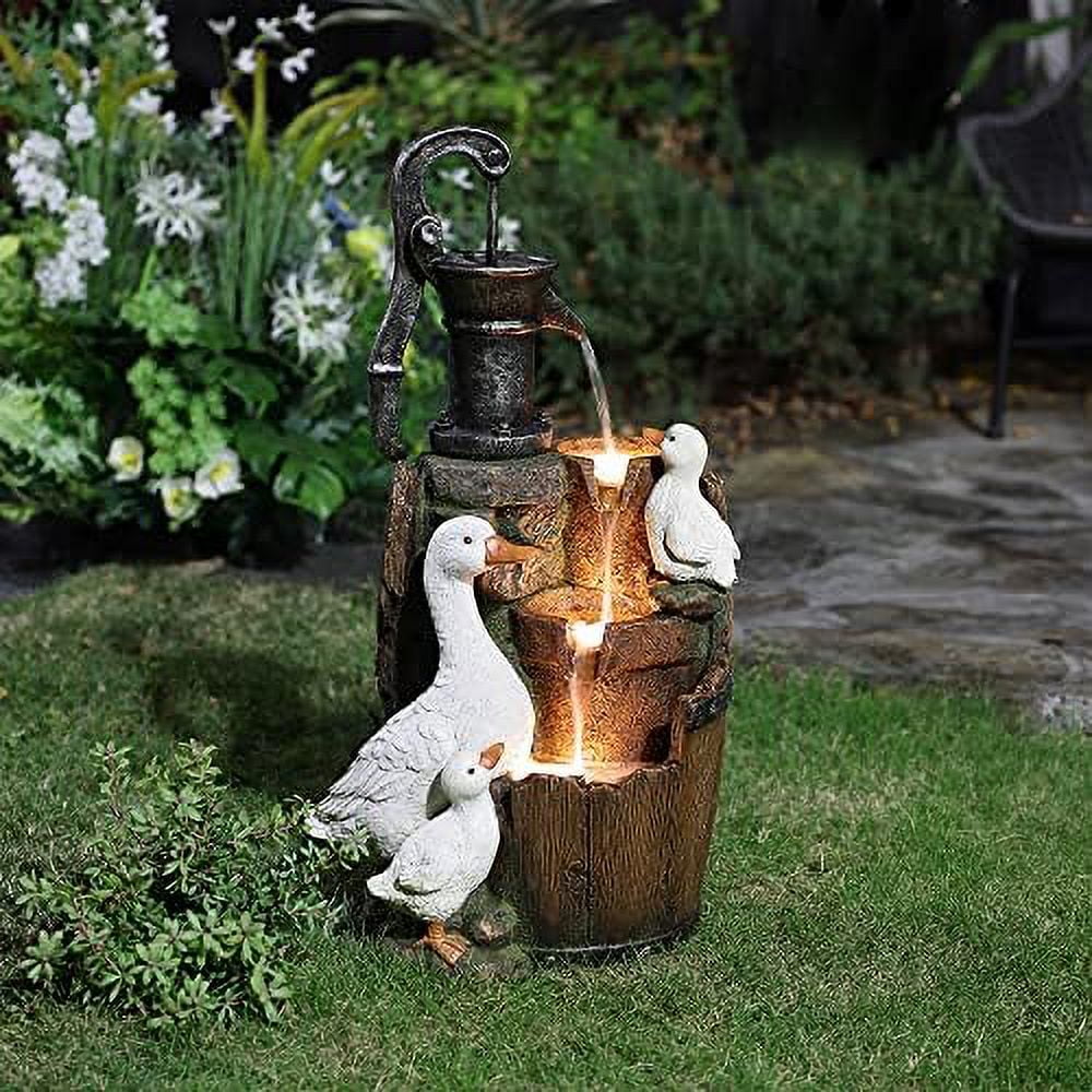 Farmhouse Pump And Family Resin Outdoor Patio & Garden Fountain With Lights