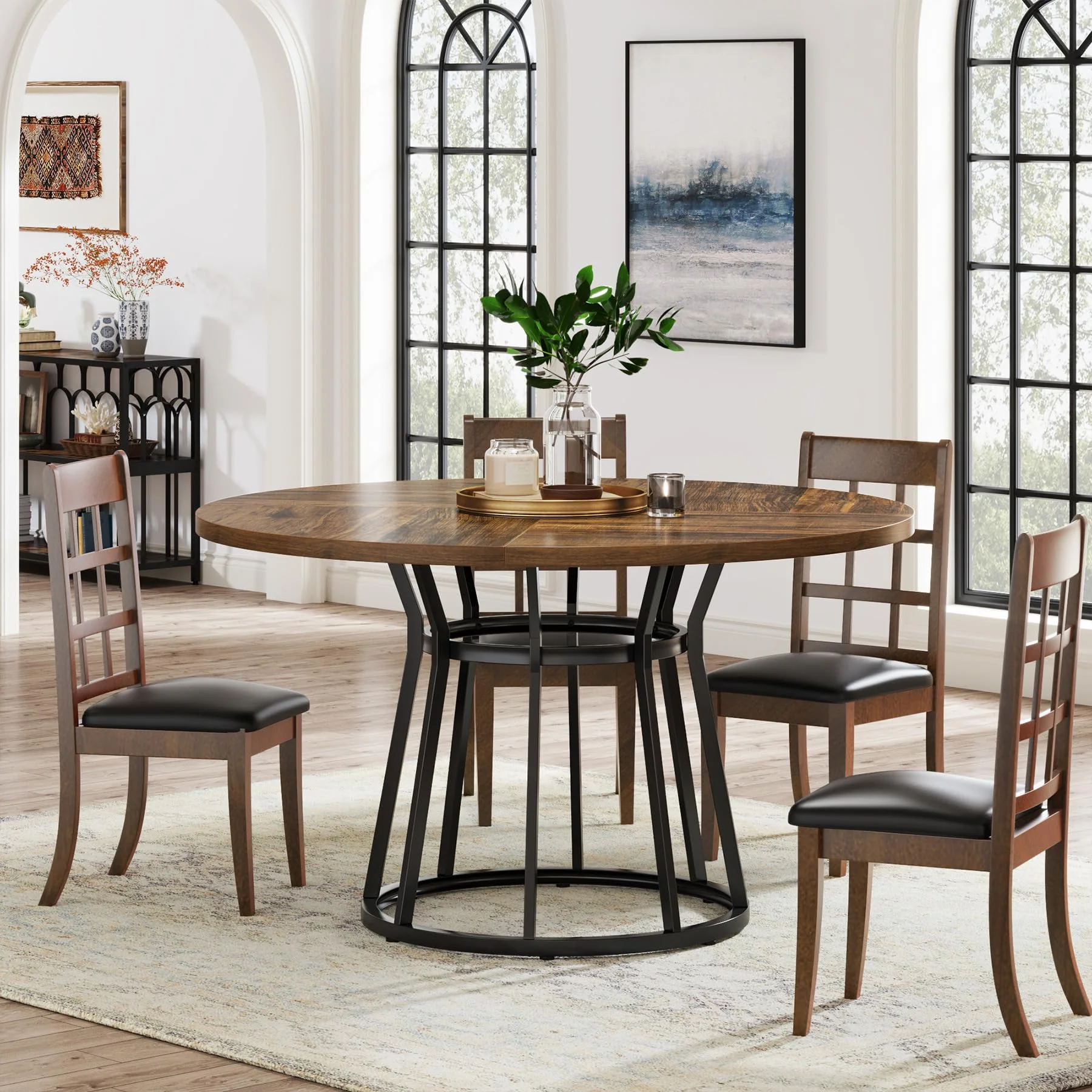 Tribesigns Round Dining Table for 4 People, 47.2 inch Circle Dining Room Table with Metal Base