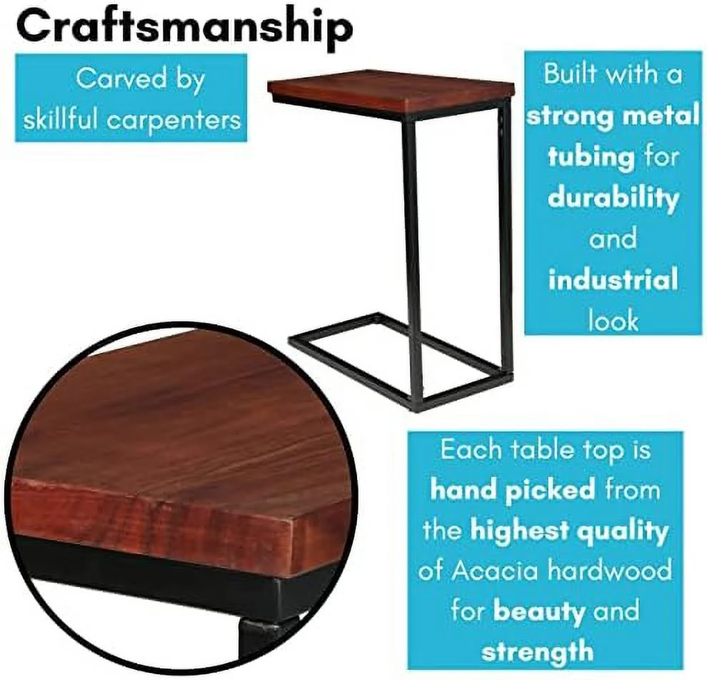 Espresso Wood TV Tray C Shaped Side Table - 26