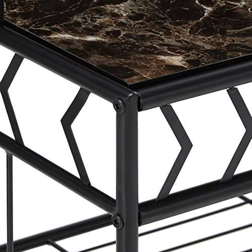 5Tier Standing Kitchen Bakers Rack For With Storage Microwave Stand, Metal Frame With Marble Finish  Black