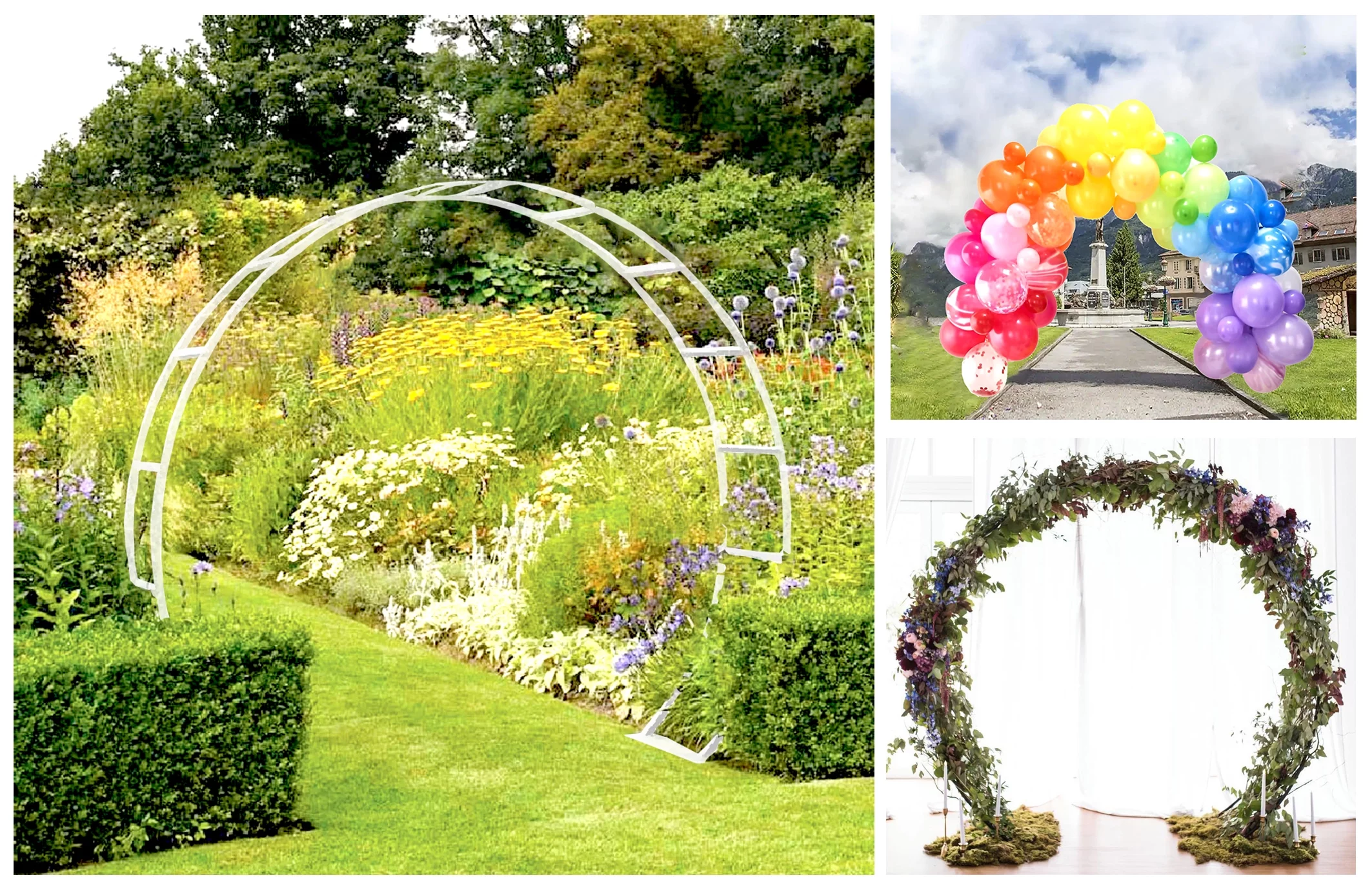 Craft and Party- Half Moon Metal Wedding Arch White for Outdoor, Indoor Ceremony, Decoration- 8' W x 9'H