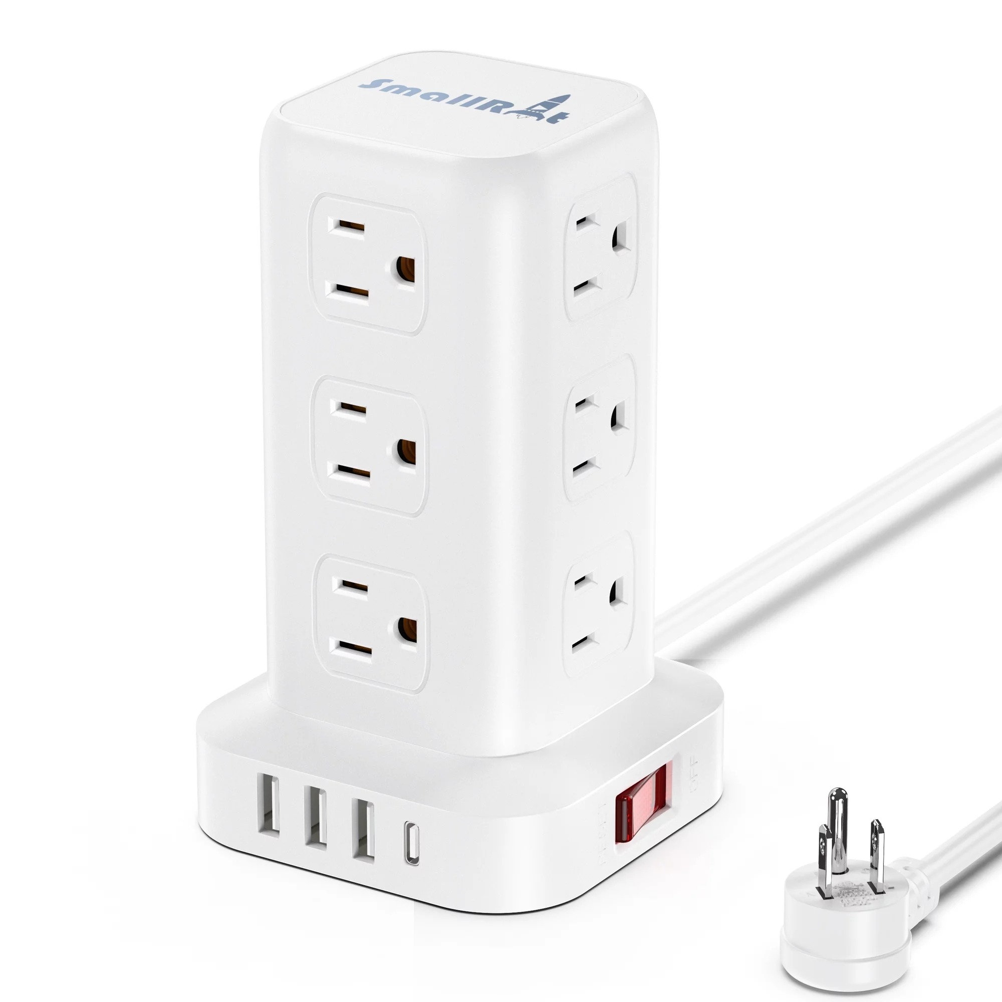 Power Strip Tower 12 Outlets with 4 USB Ports Surge Protector Electric Charging Station 6.5ft Cord, White