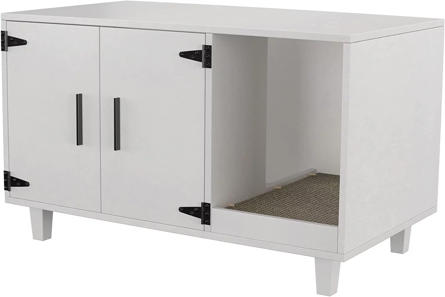 Modern Wood Pet Crate: Cat Washroom Hidden Litter Box Enclosure Furniture House, Nightstand with Scratch Pad, Stackable (White)