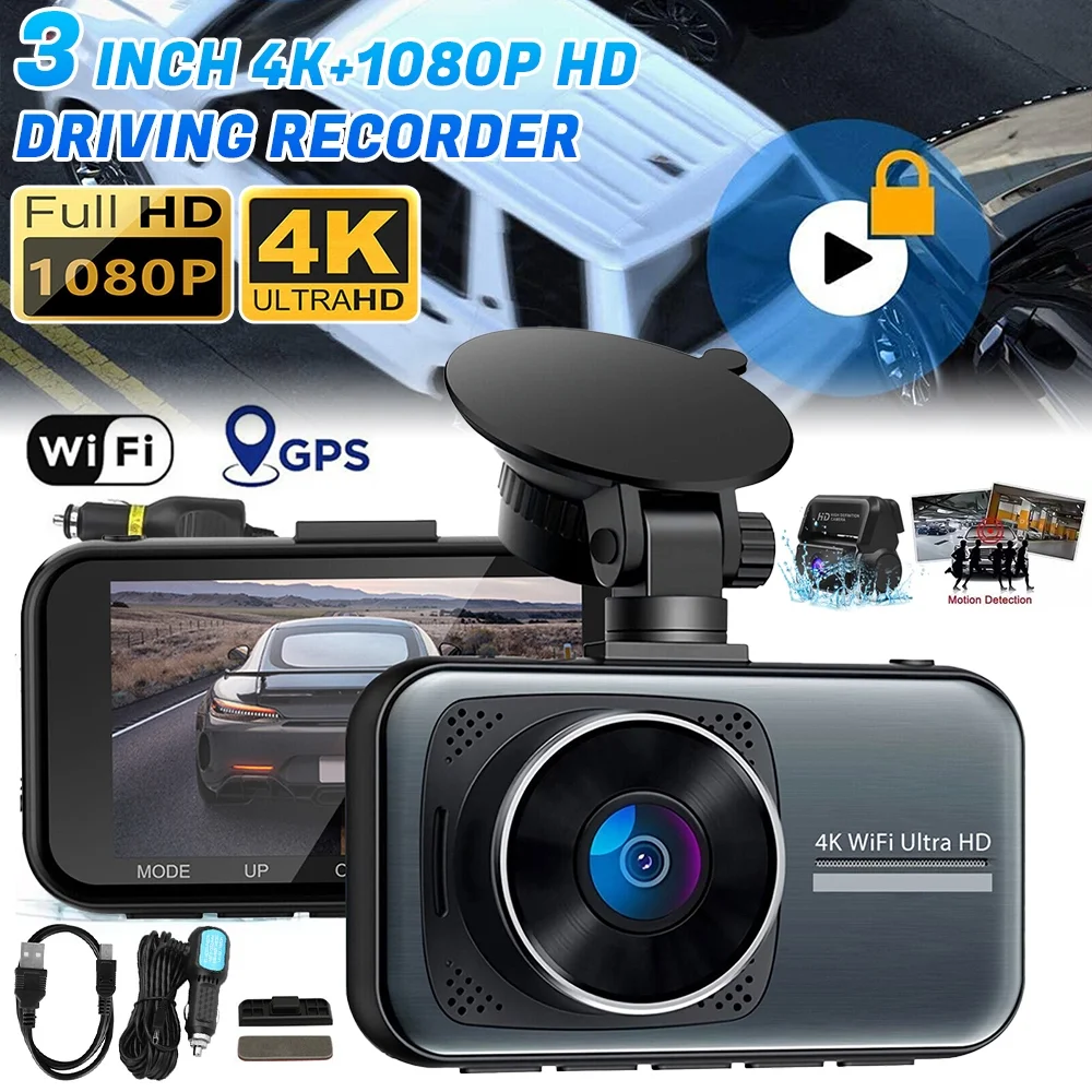 Dash Cam Front Rear,Kepeak 4K/2K Full HD Dash Camera for Cars, 3” IPS Screen,24Hr Parking,Night Vision