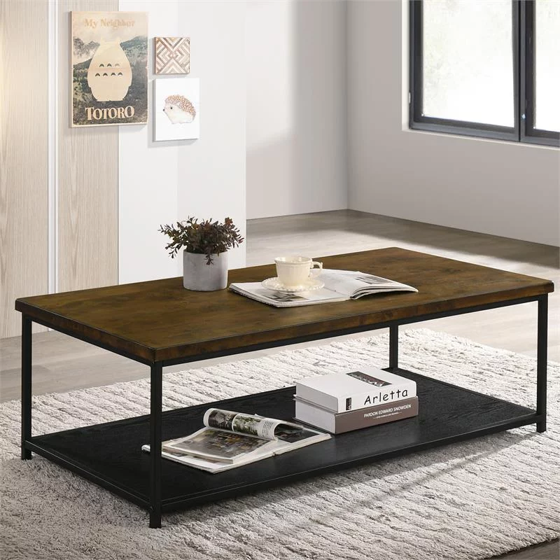 Furniture of America Pris Wood 1-Shelf Coffee Table in Oak and Black