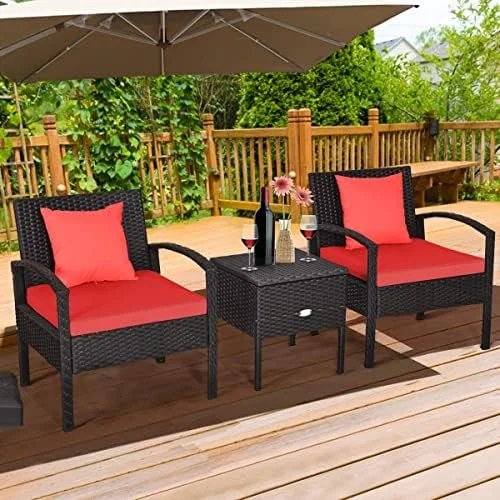 xrboomlife 3 Piece Outdoor Chairs Set of 2  Wicker Patio Porch Chairs with Coffee Table  Patio Bistro Sets with Washable & Thick Cushion   LBS Weight Capacity  Great for Outside  Porc