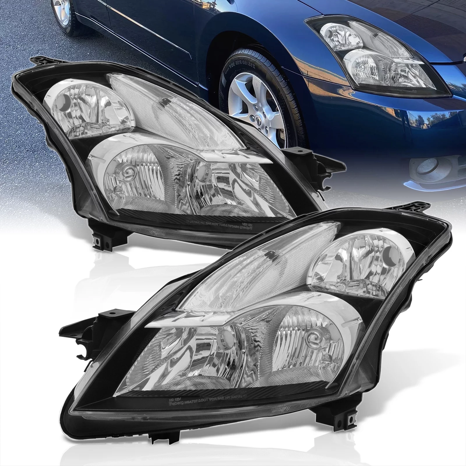 AJP Distributors Black Housing Clear Lens Reflector Signal Headlights Bumper Lights Driving Lamps Assembly Pair LH RH Compatible/Replacement For Nissan Altima L32 4-Door Sedan 2007 2008 2009 07 08 09
