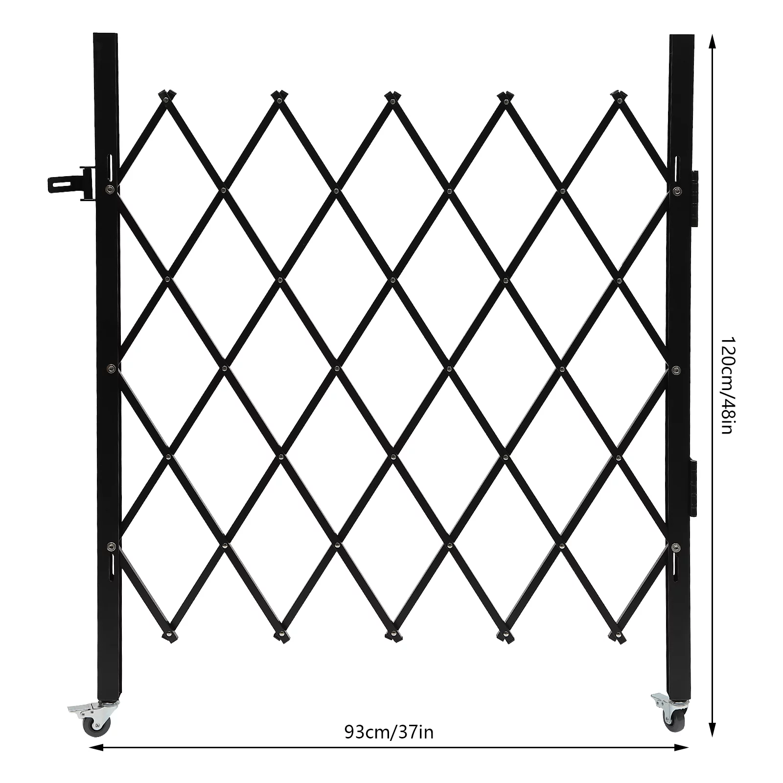 Miumaeov Folding Security Gate Metal Expandable Barricade Gate with Casters and Padlock Flexible Garden Fence for Garage Storefronts Parking Lots