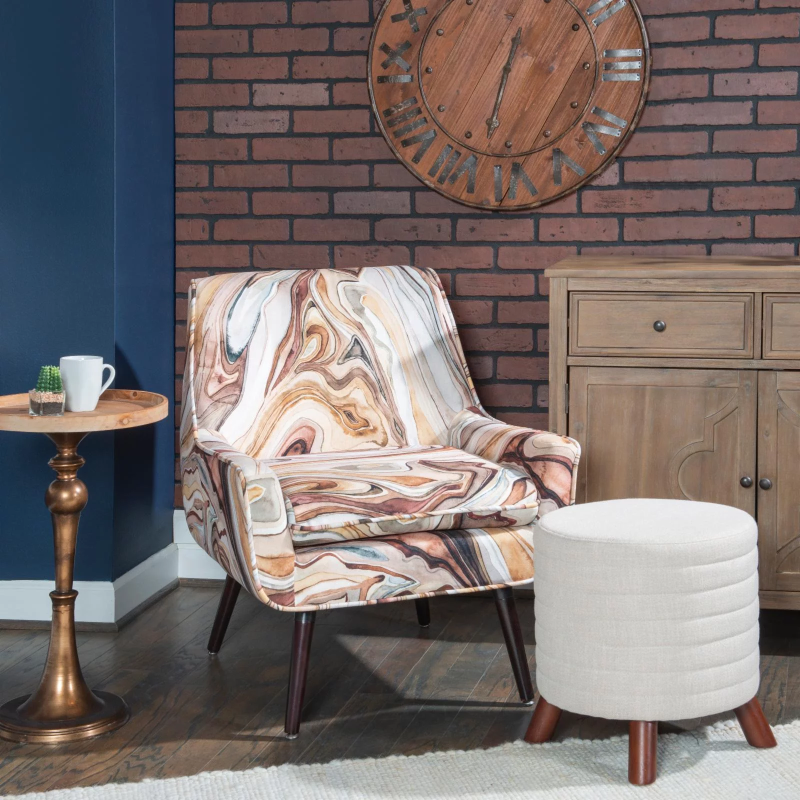 Linon Rivard Round Ottoman Stool - Beige