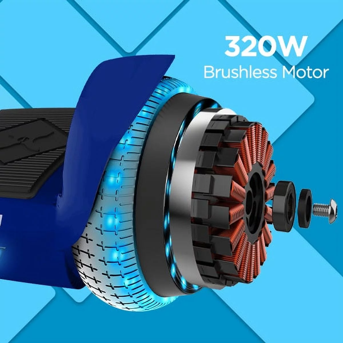 Hover-1 i-200 Hoverboard with Built-In Bluetooth Speaker, LED Headlights, LED Wheel lights, 7 MPH Max Speed - Blue