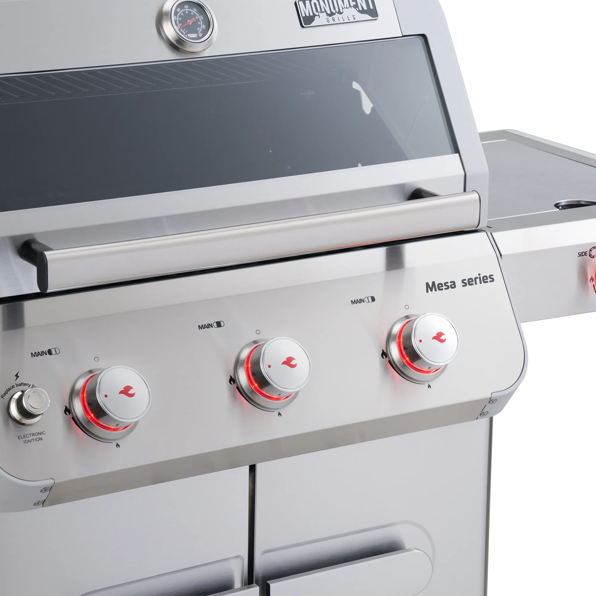 Mesa 3-Burner Propane Gas Grill in Stainless Steel with Clear View Lid and LED Controls