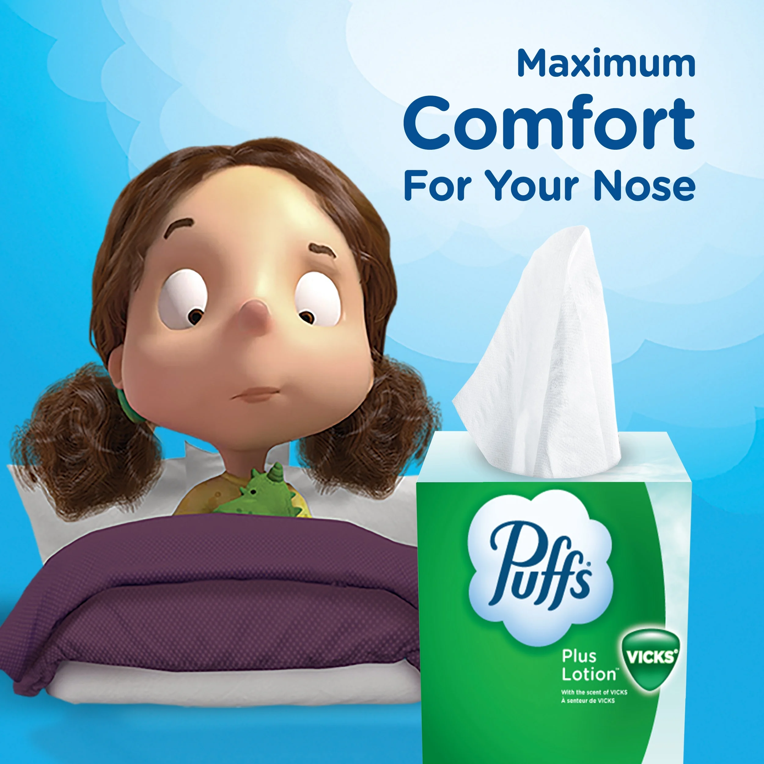 Puffs Plus Lotion with the Scent of Vick's Facial Tissues, 1 Cube, 48 Paper Tissues per Cube