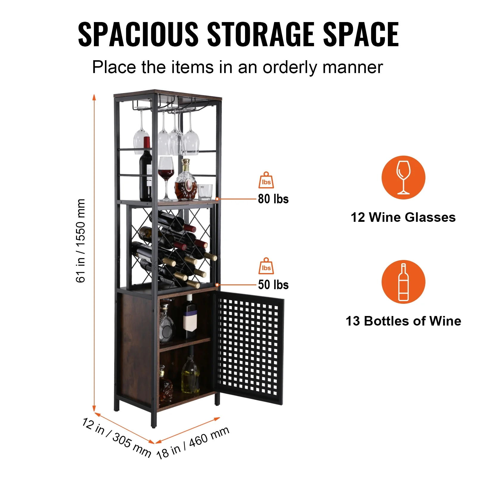 SKYSHALO Industrial Bar Cabinet Wine Bar Home Table with Wine Rack & Glass Holder