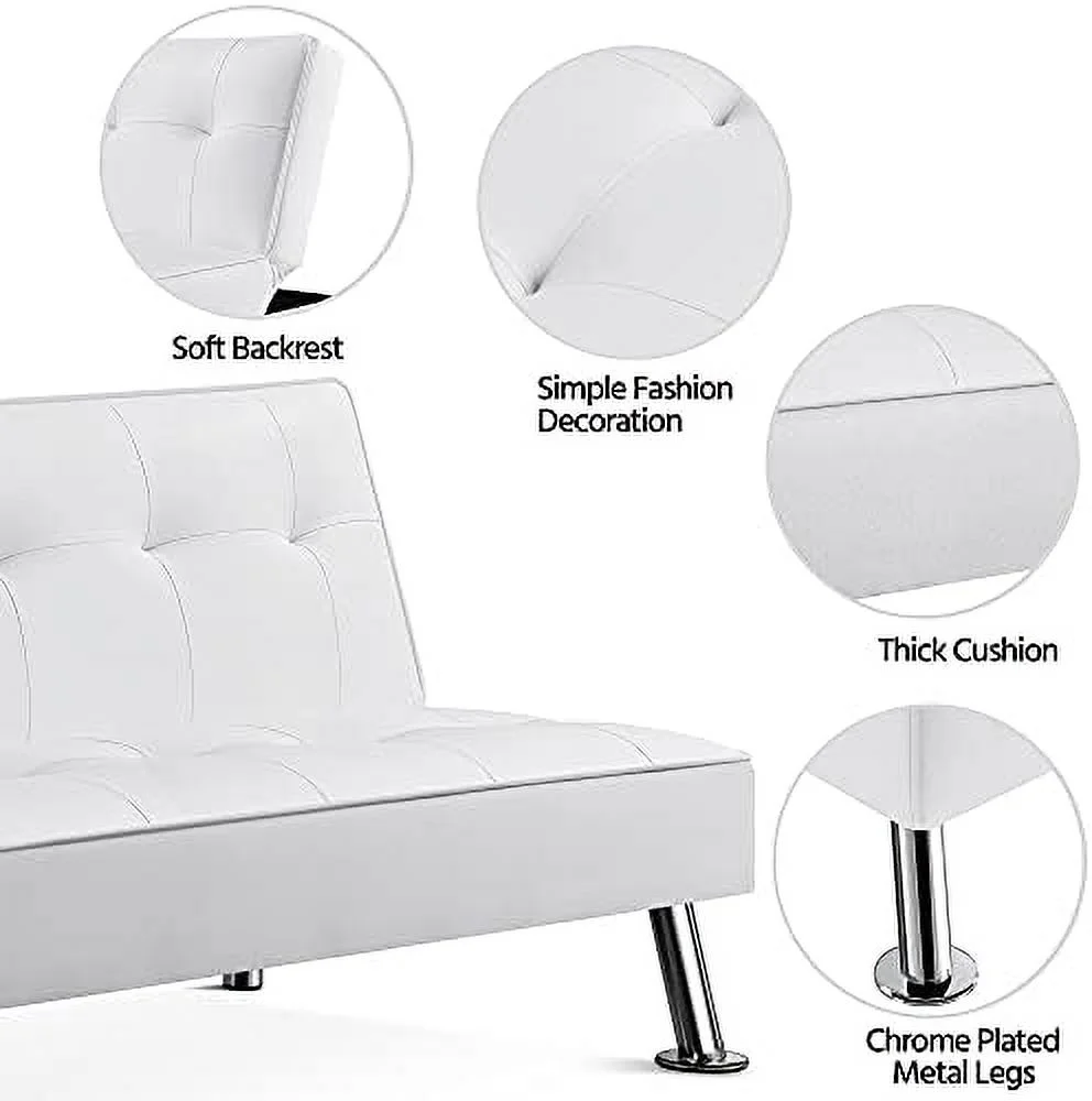 TJCGDTY Convertible Sofa Couch Futon Bed Faux Leather Sofa Bed Sleeper Adjustable Loveseat Futon Couch Living Room  with Chrome Metal Legs  Gray