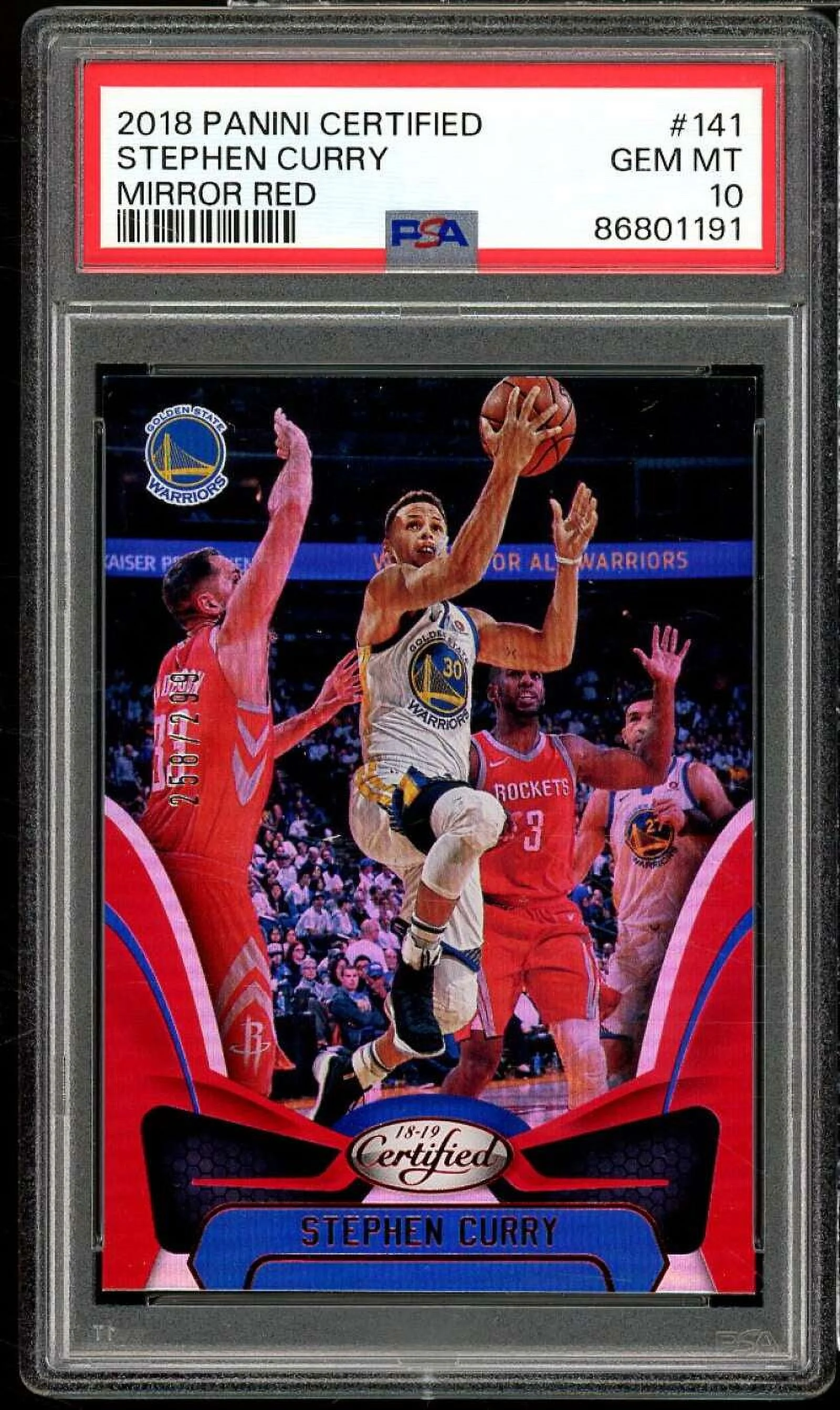Stephen Curry Card 2018-19 Panini Certified Mirror Red (pop 1) #141 PSA 10