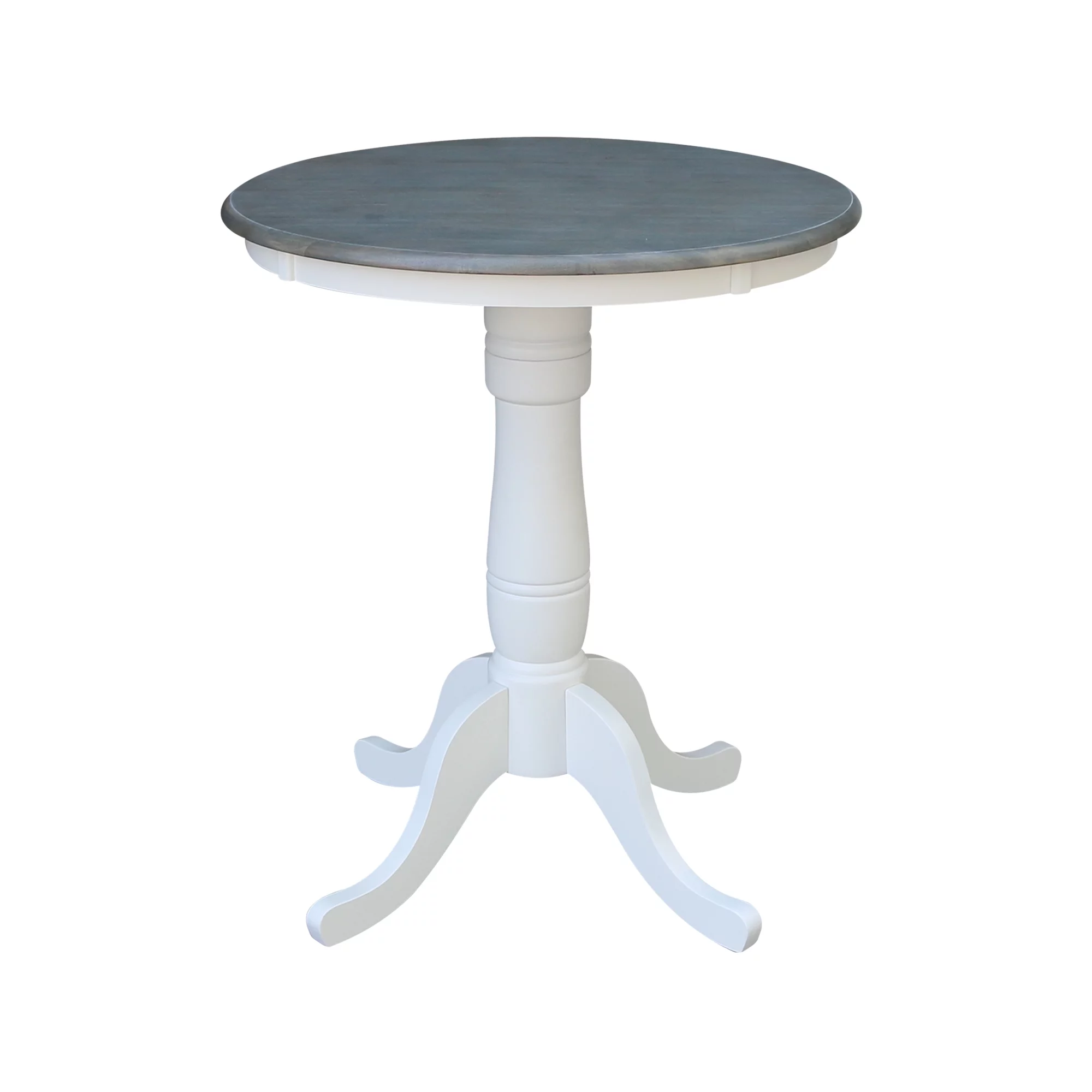 30'' Round Solid Wood Counter Height Pedestal Dining Table with 2 Cross Back Counter Height Stools in White/Heather Gray