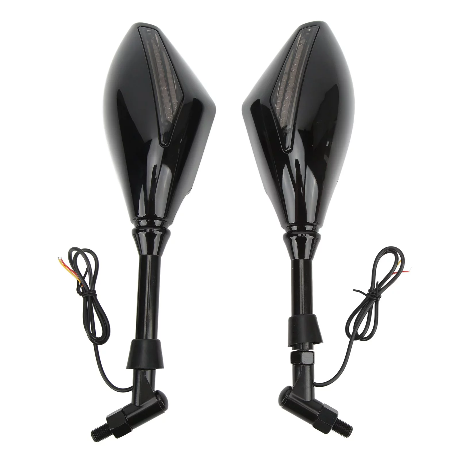 Motorcycle Rear View Mirror, 1Pair Motorcycle Rear View Mirror with LED, Turn Signal Light Left Right Replacement for Ducati Monster(Bright Black)