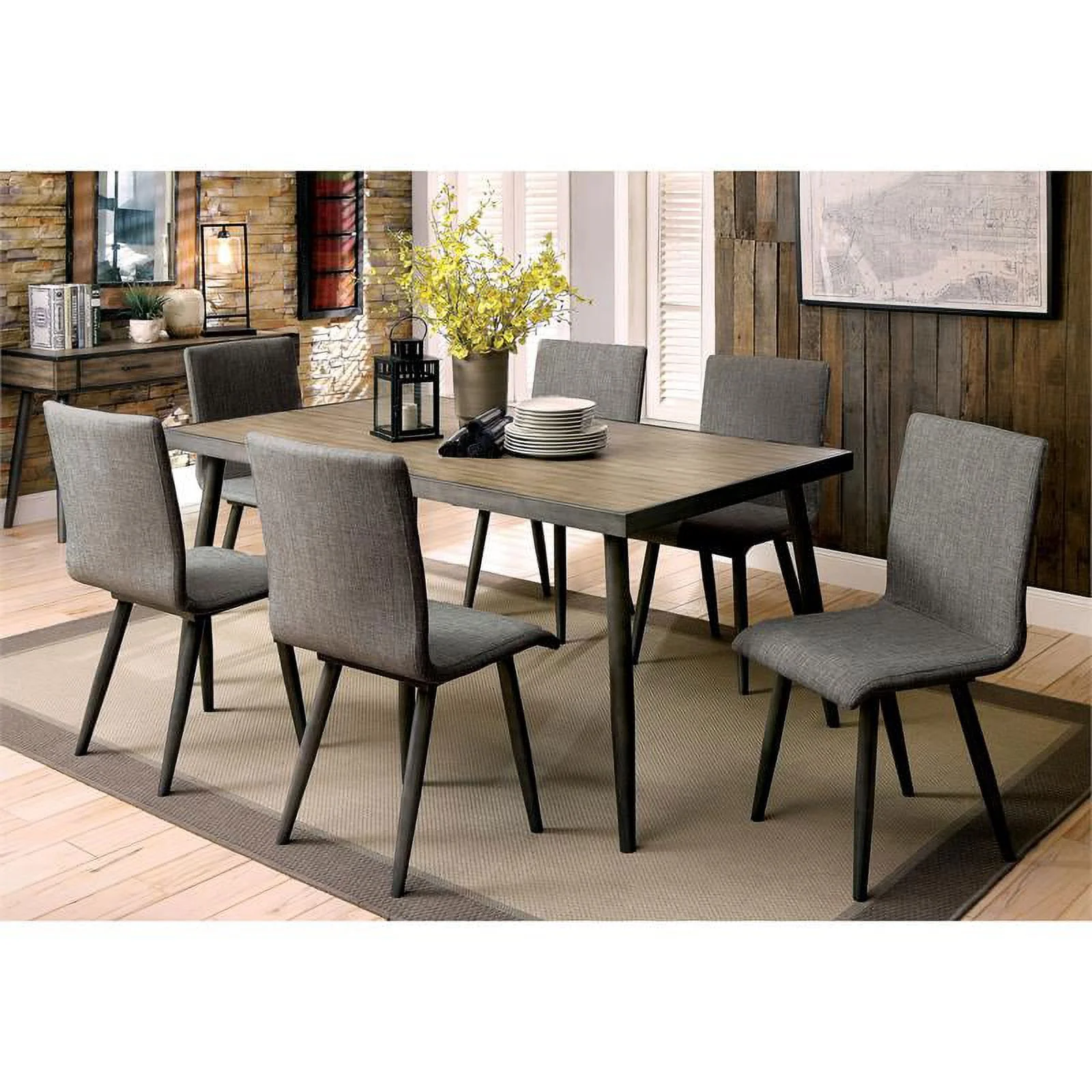 Furniture of America Janell Mid-century Metal 7-Piece Dining Table Set in Gray