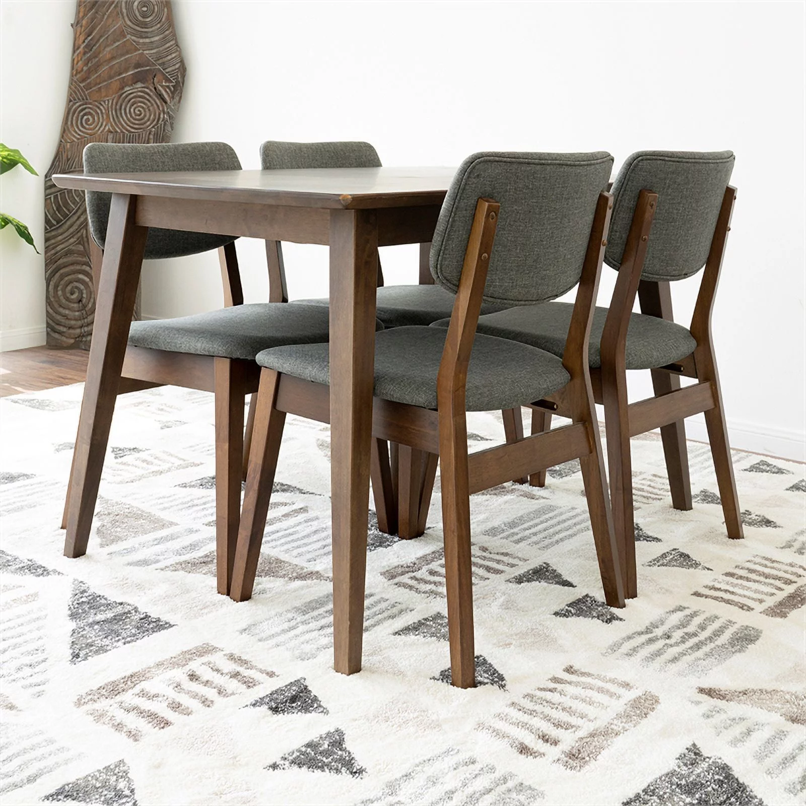 Brock Modern Solid Wood Walnut Dining Room & Kitchen Table and 4 Chair Set