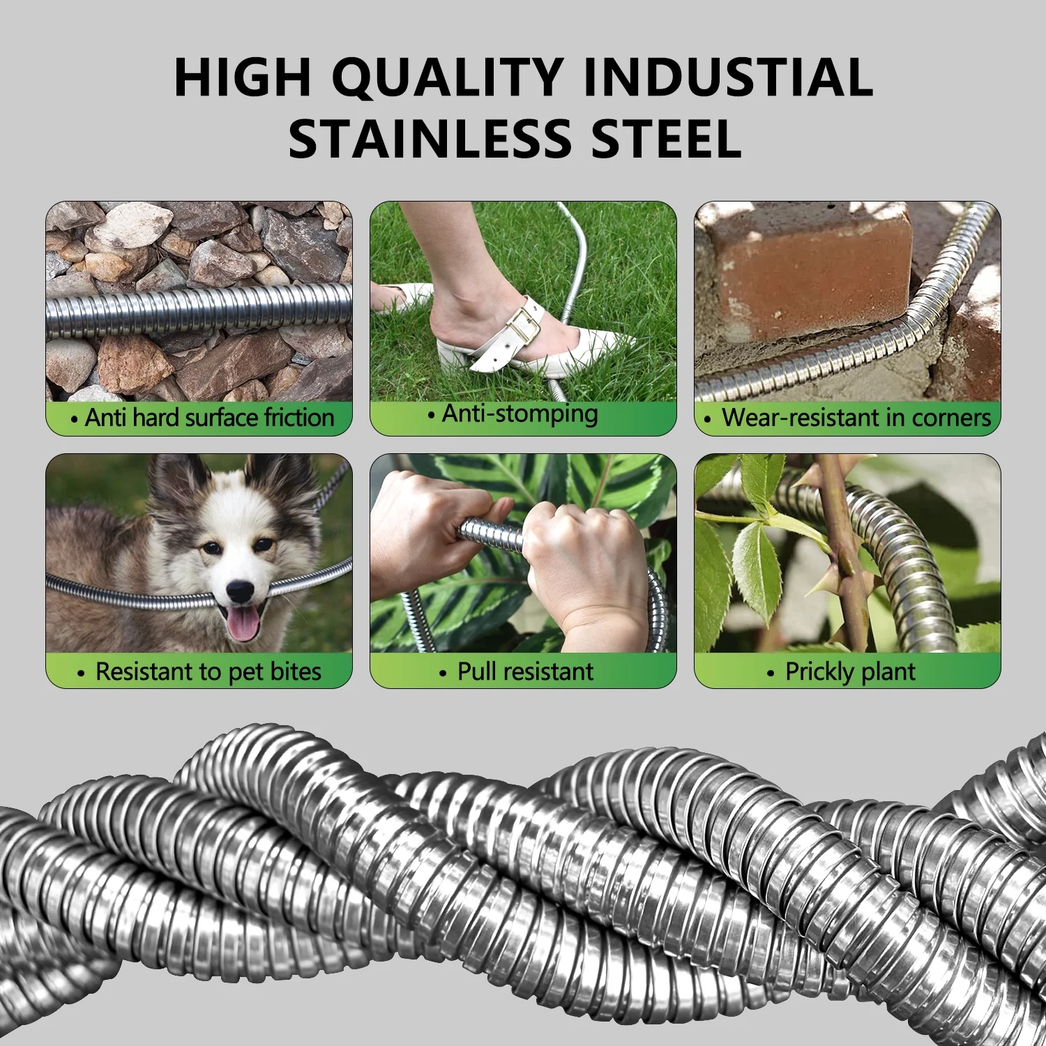Lightweight Stainless Steel Garden Hose 25Ft ? Kinkless Flexible Metal Garden Hose - Thorn Proof Steel Metal Water Hose with Solid Fittings for Garden, Outdoor Use (25ft)