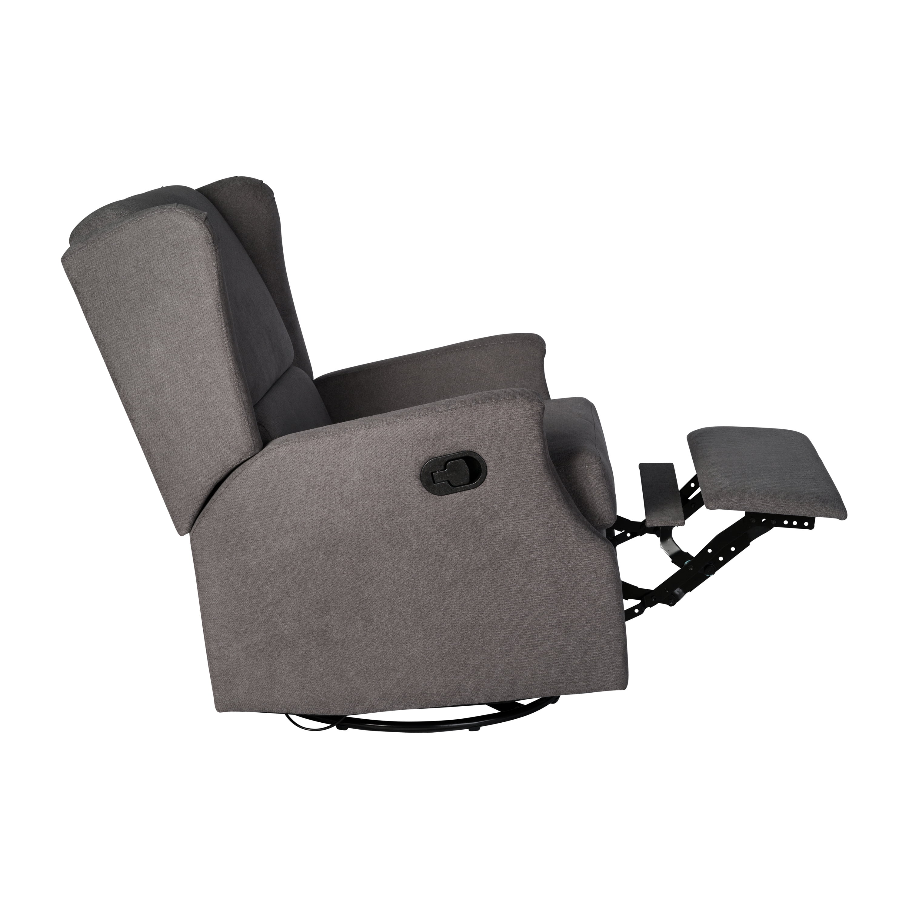 Merrick Lane 3-in-1 Wingback Manual Recliner Rocker Swivel Glider Chair in Dark Gray