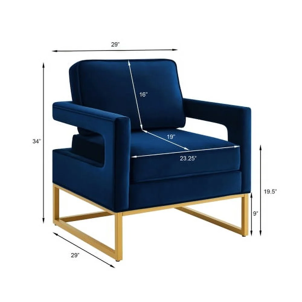 YLtoohoom Modern Style Accent Chair with Gold Metal Base   Velvet Upholstered Leisure Chair with Open Armrest  Armchair  Navy