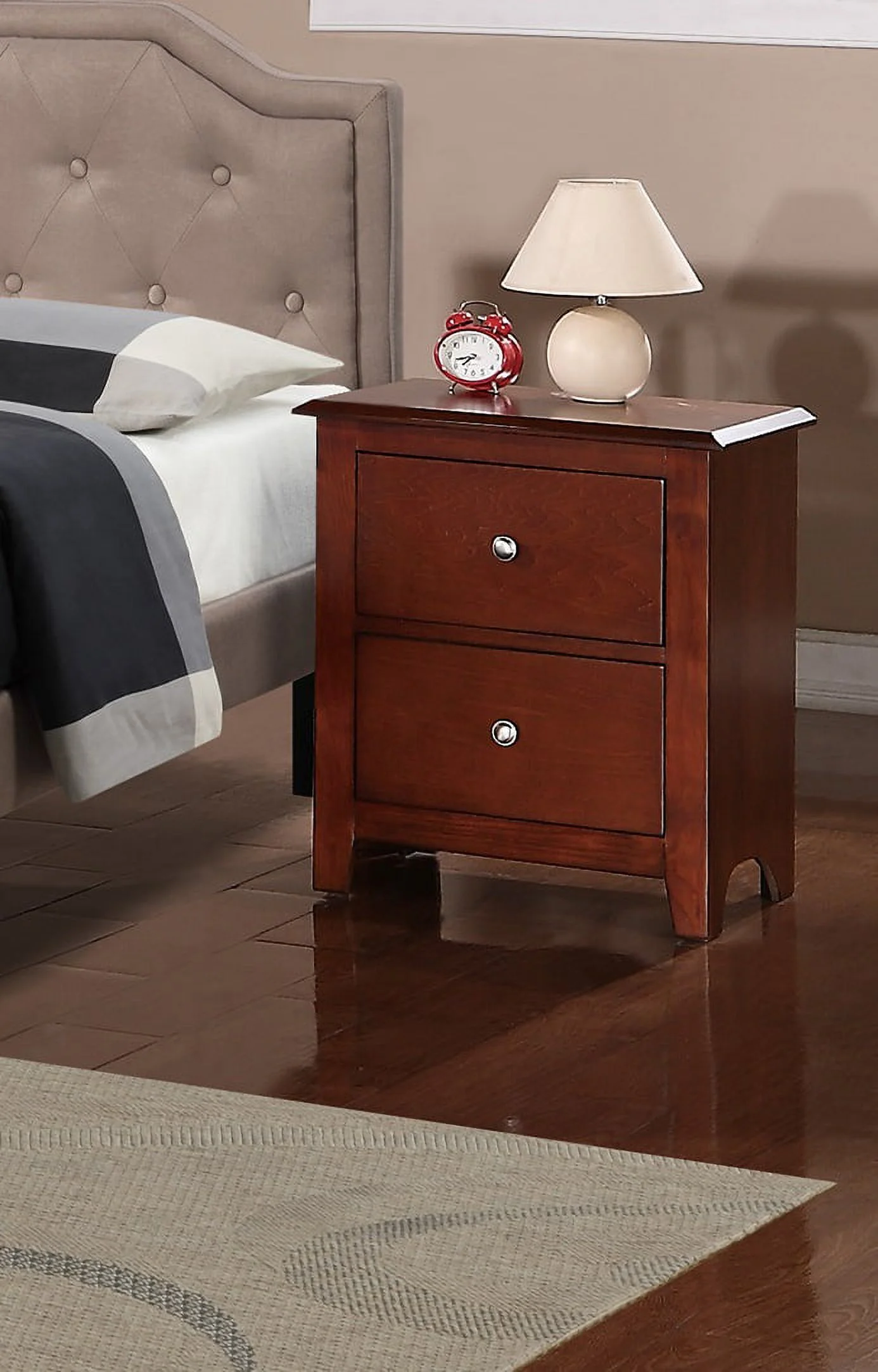 Homiyad Bedroom Nightstand Cherry Color Wooden 2 Drawers Table Bed Side Table