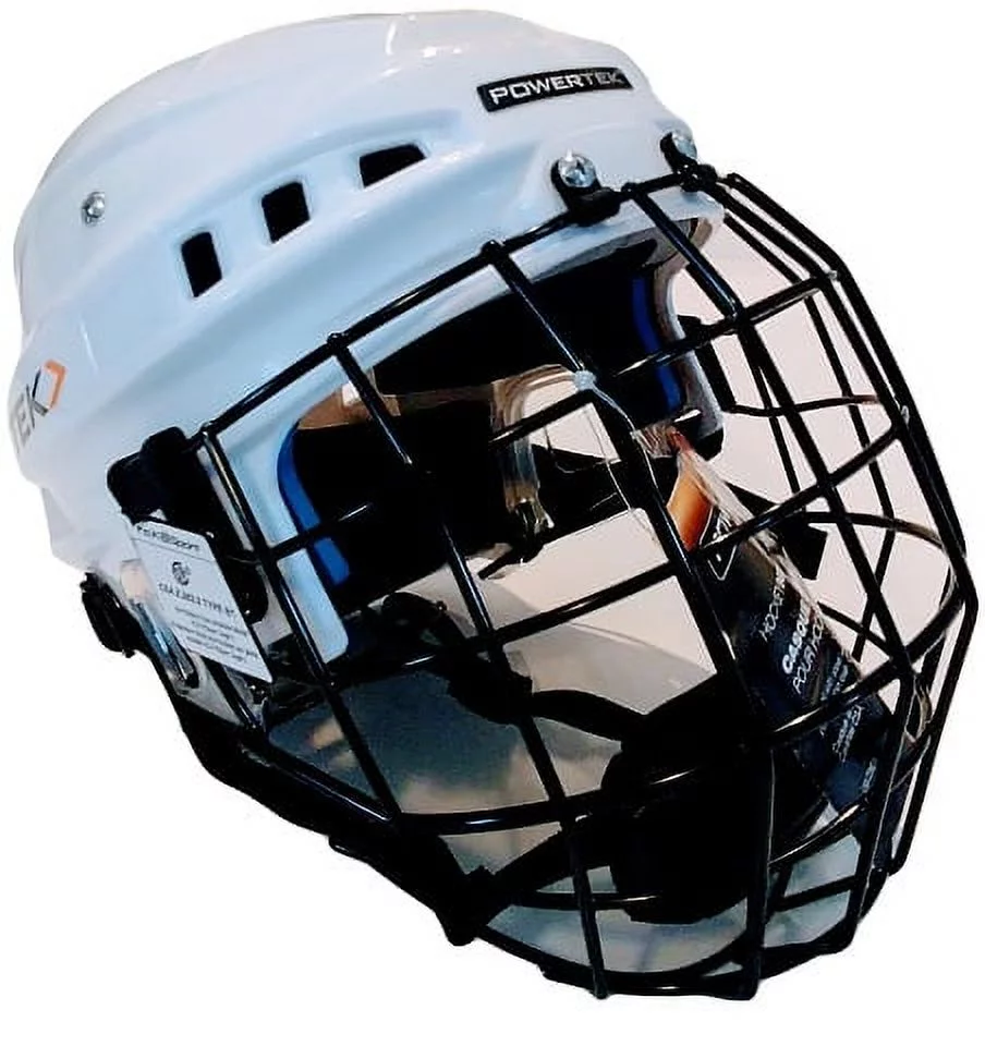 PowerTek v3.0 TEK Ice Hockey Player Helmet with Cage, Adjustable - White, Junior Small