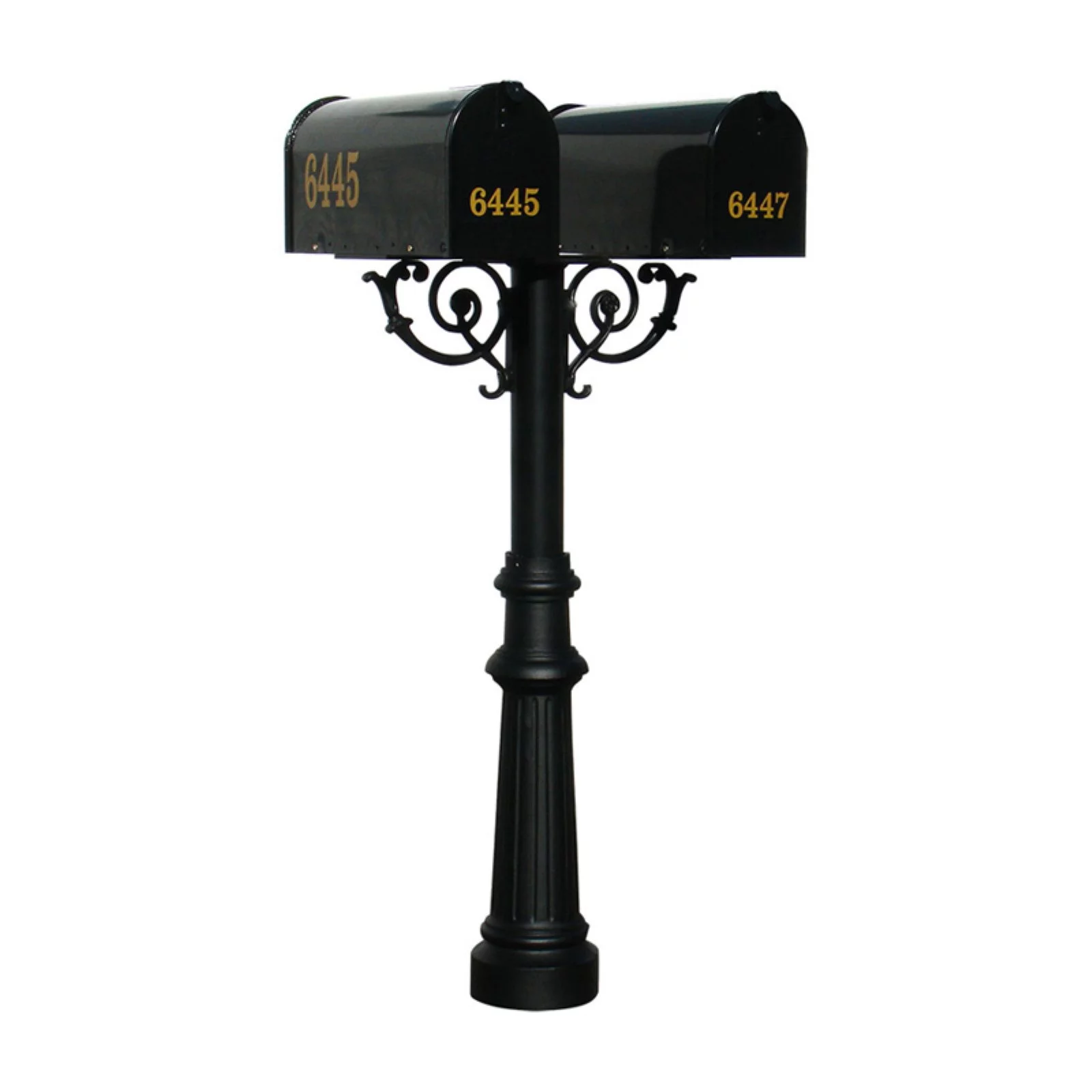 QualArc  The Hanford Twin Black Mailbox Post System with Scroll Supports - Aluminum - 69 x 22 x 19 in.