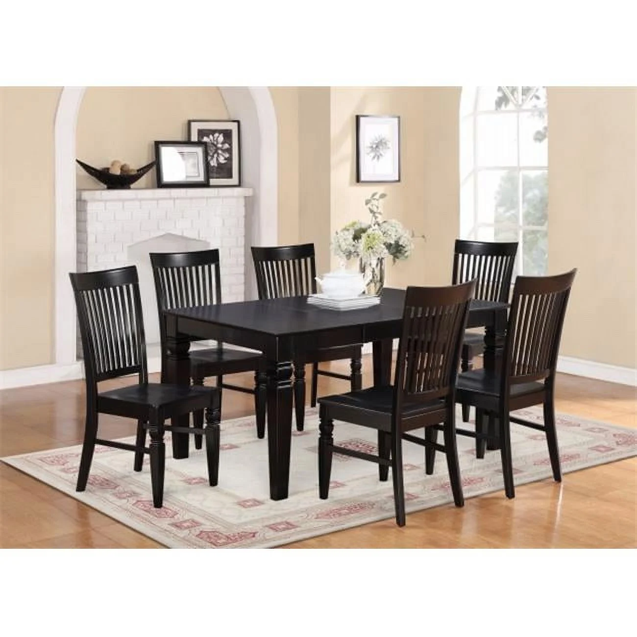 5PC Weston Rectangular Dining Table and 4 Wood Seat Chairs in Black