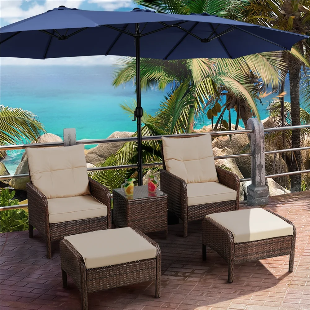 Topeakmart 13ft Twin Patio Parasol Canopy with Crank for Outdoor, Navy Blue