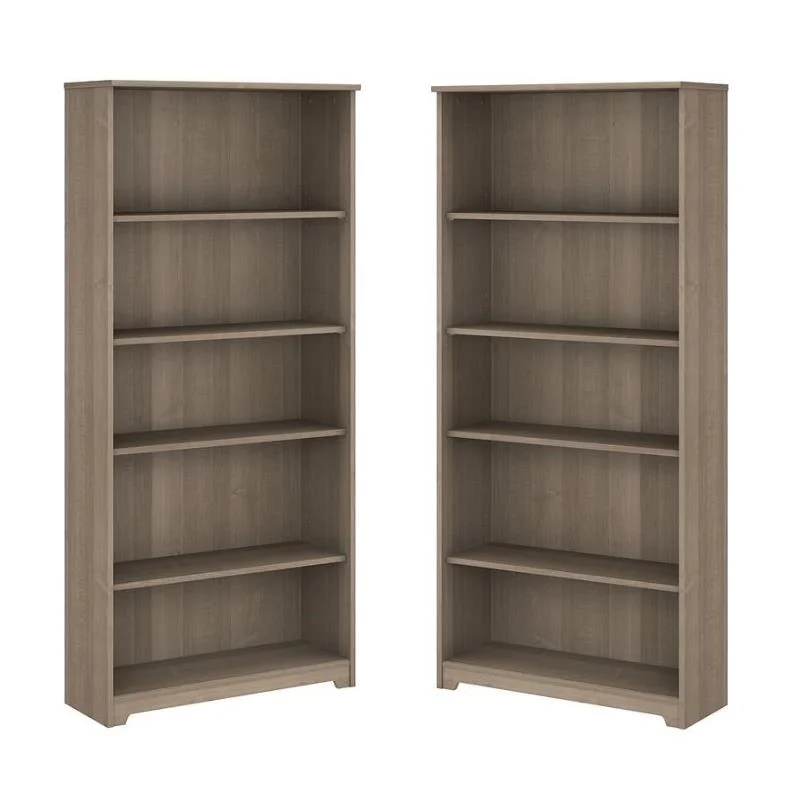 Home Square 5 Traditional Wood Shelf Bookcase in Ash Gray ( Set of 2 )