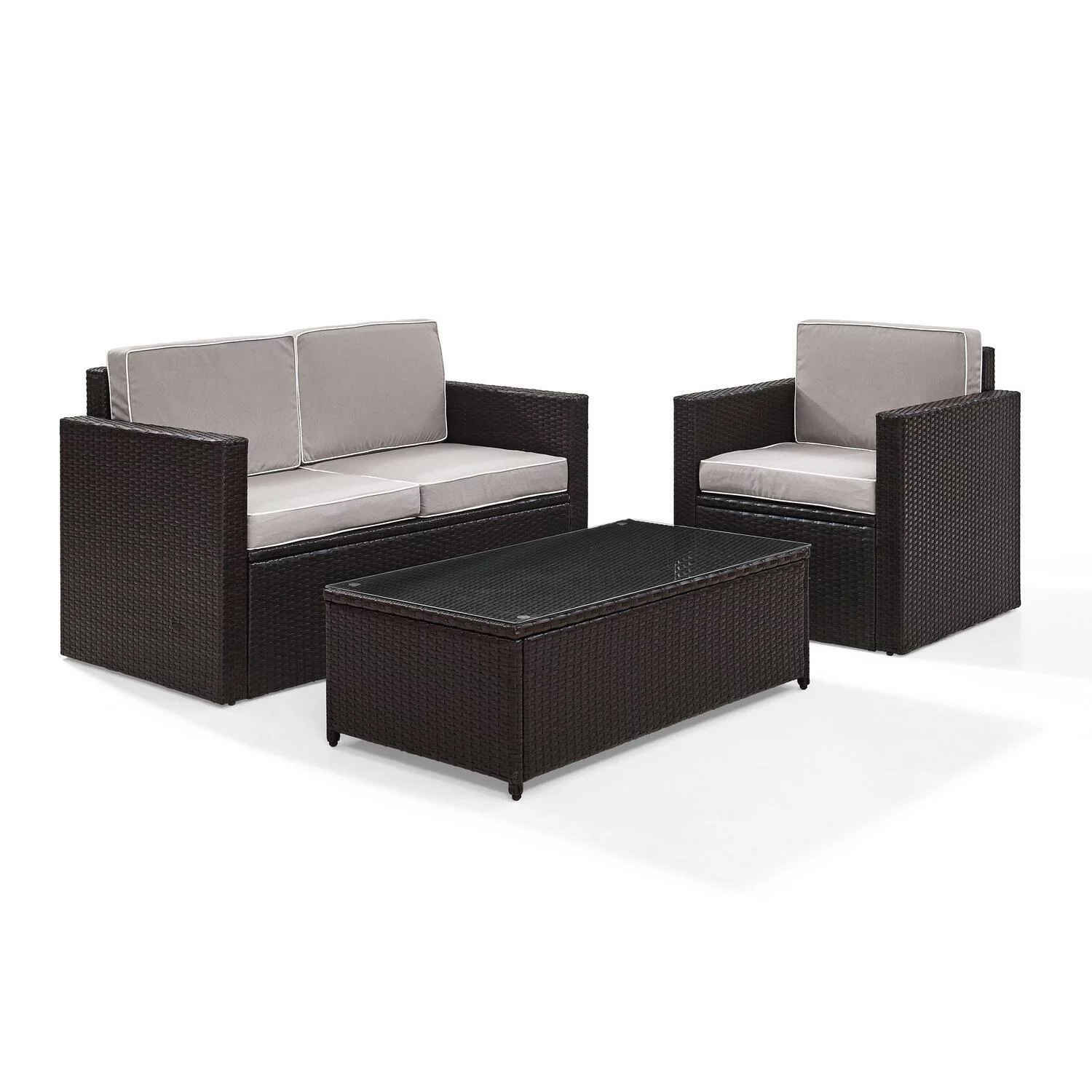 HomeStock Contemporary Chic 3Pc Outdoor Wicker Chat Set Navy/Weathered Gray - Coffee Table, 2 Arm Chairs