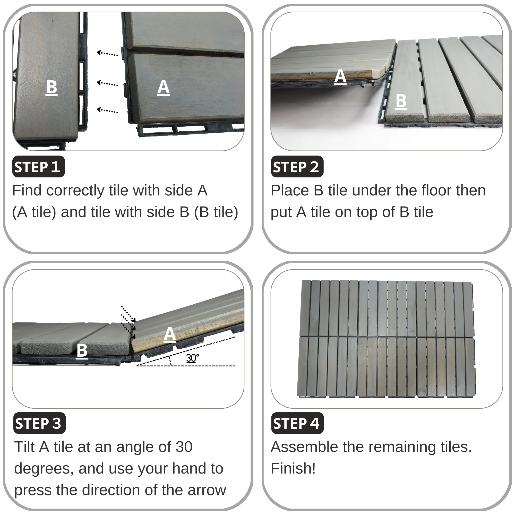 Outdoor Interlocking Patio Tiles 10 Pack, iRerts Waterproof Wood 12
