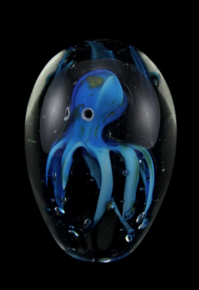 Zeckos Blue Encased Octopus Art Glass Paperweight 4.75 inches High