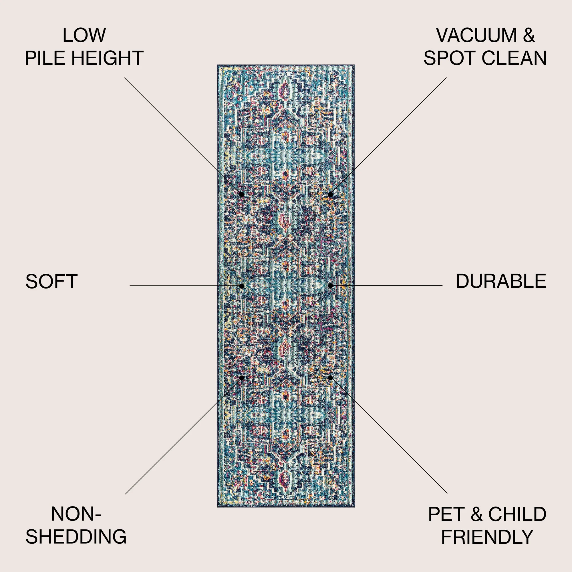 Zafra Vintage Medallion Peacock Blue/Navy 2 ft. x 8 ft. Runner Rug