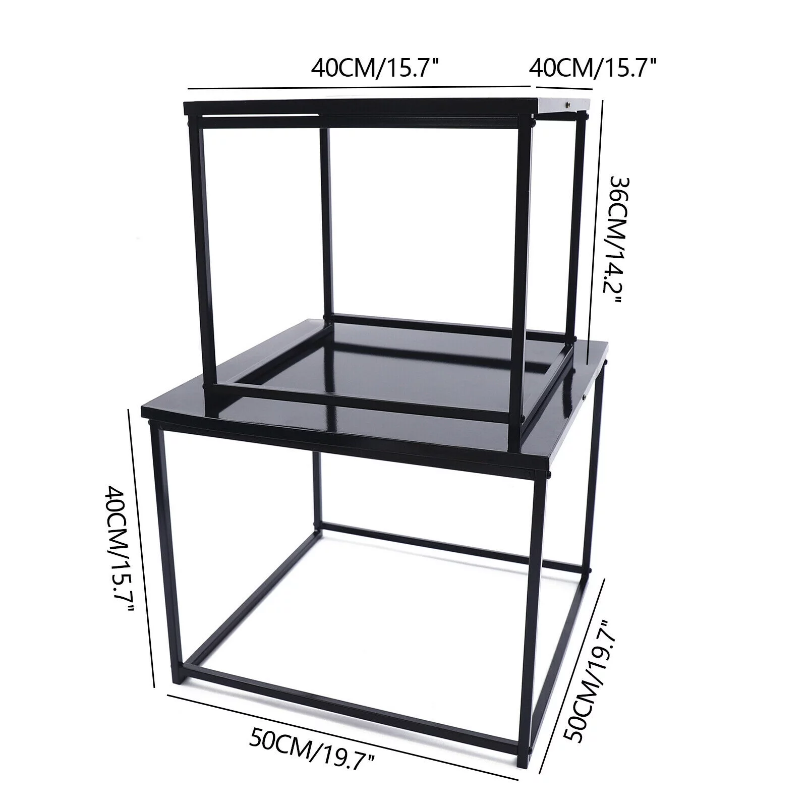 2pcs Modern Square End Table Exterior Painting Coffee Table Home Decor Black