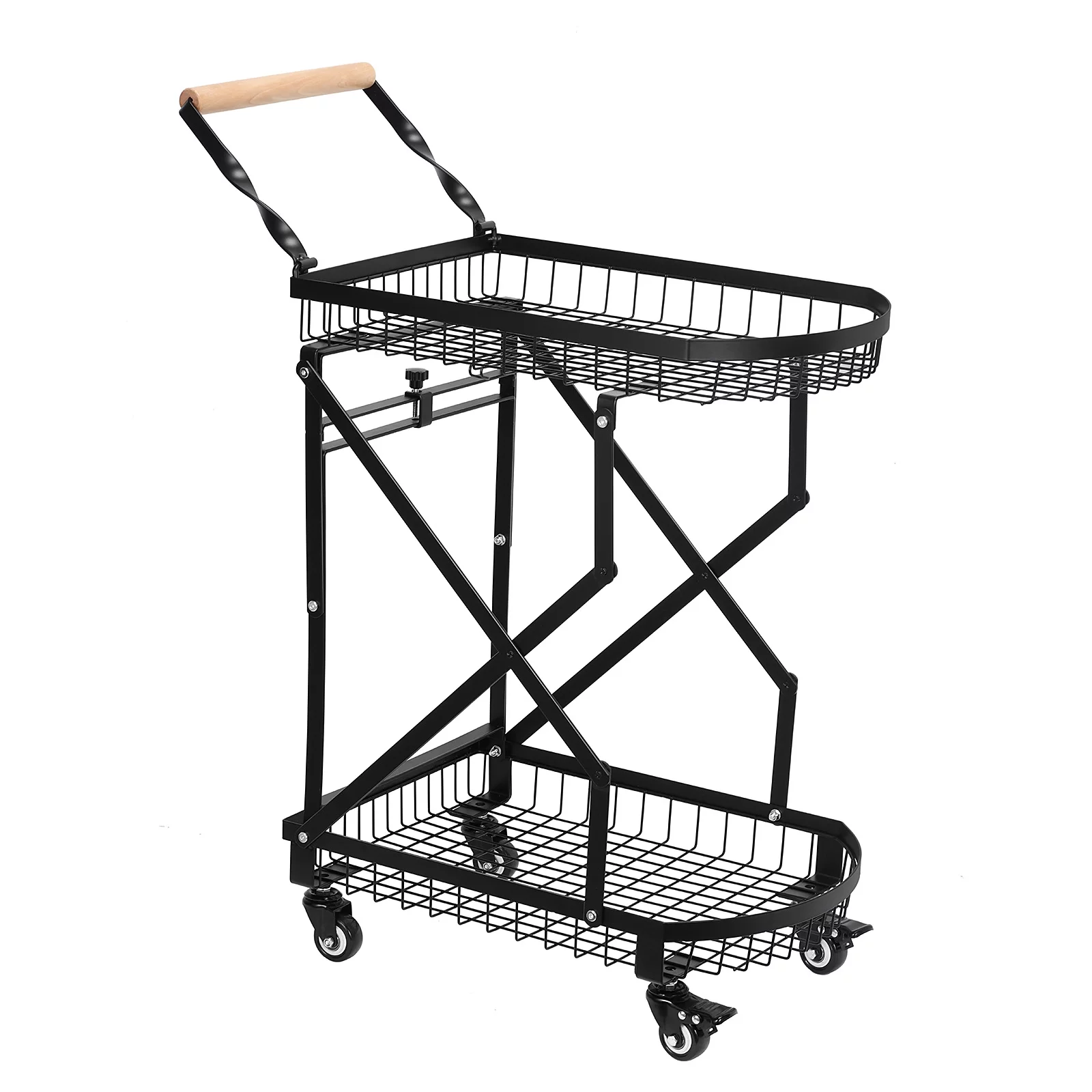 2-Tier Metal Rolling Utility Cart, Multifunction Storage Trolley
