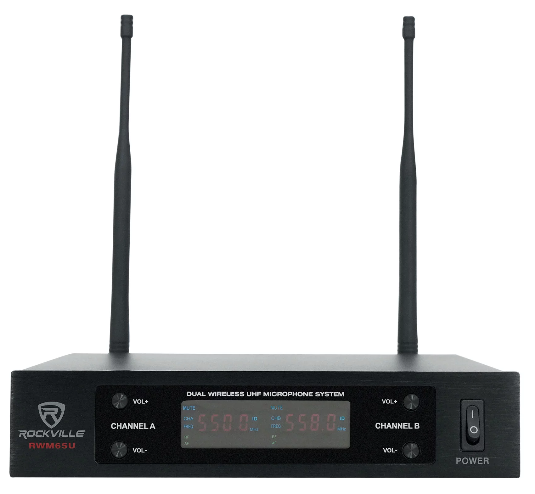 Rockville RWM65U Dual UHF 15 Channel Metal Handheld Wireless Microphone System