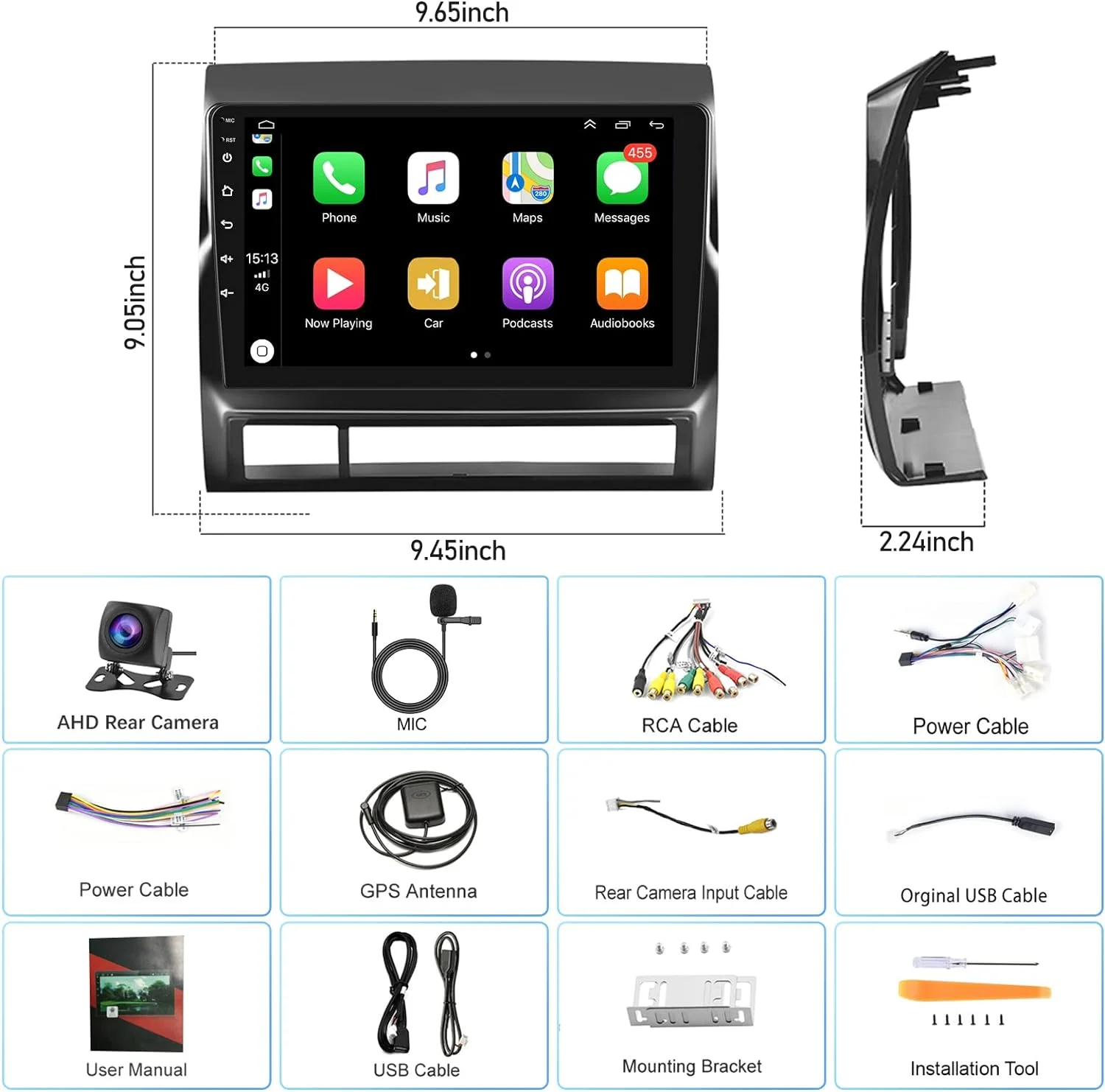 THONZER Android Car Stereo with JBL Harness for Toyota Tacoma 2005-2013, 9 inch Touchscreen Radio with Carplay & Android Auto/Hi-Fi + Backup Camera + Mic