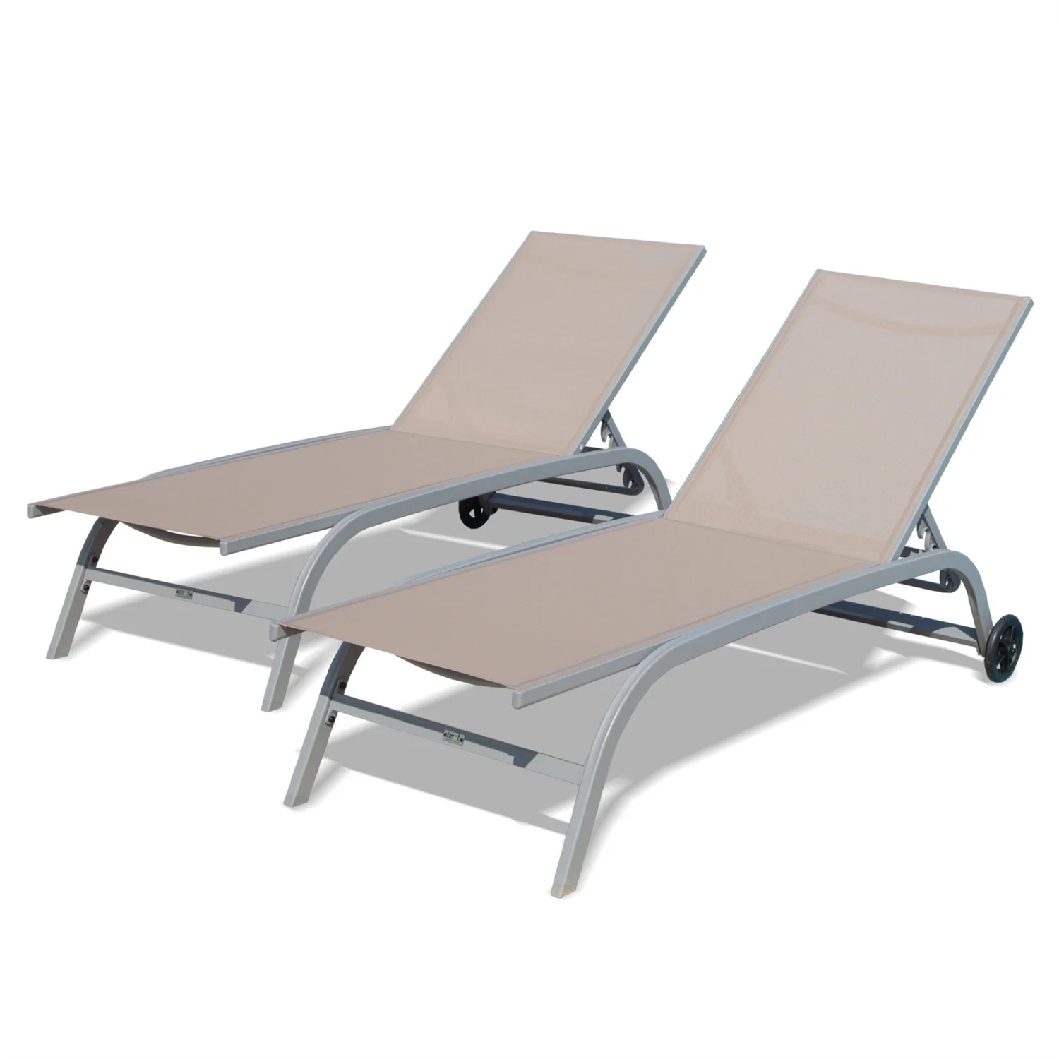 Chaise Lounge Outdoor Set of 2  Lounge Chairs for Outside with Wheals  Outdoor Lounge Chairs with 5 Adjustable Position  Pool Lounge Chairs for Patio  Beach Yard Deck Poolside(Khaki  2 Lo