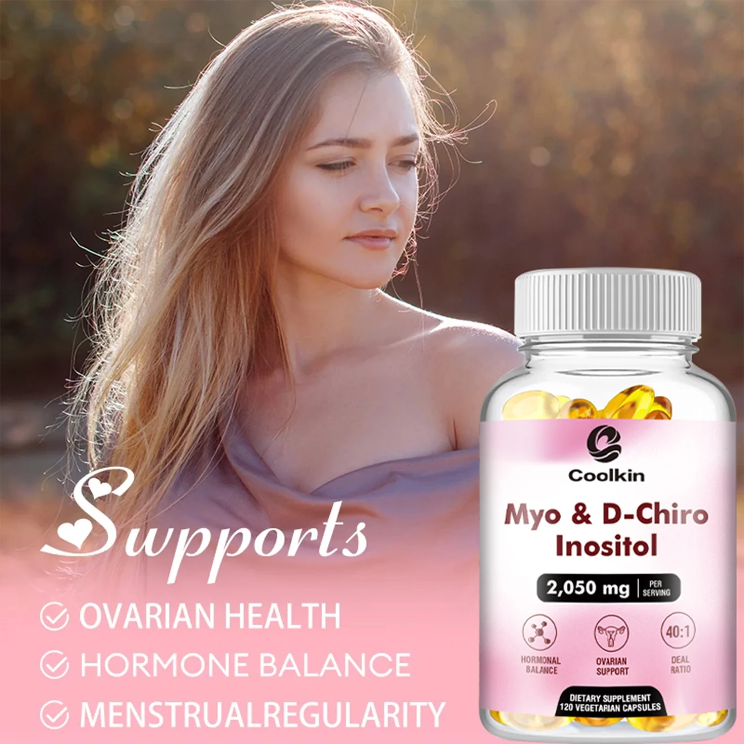 Coolkin Myo & D-Chiro Inositol 2050mg-Female Fertility Health,Regulate Menstrual Cycle(30/60/120pcs)