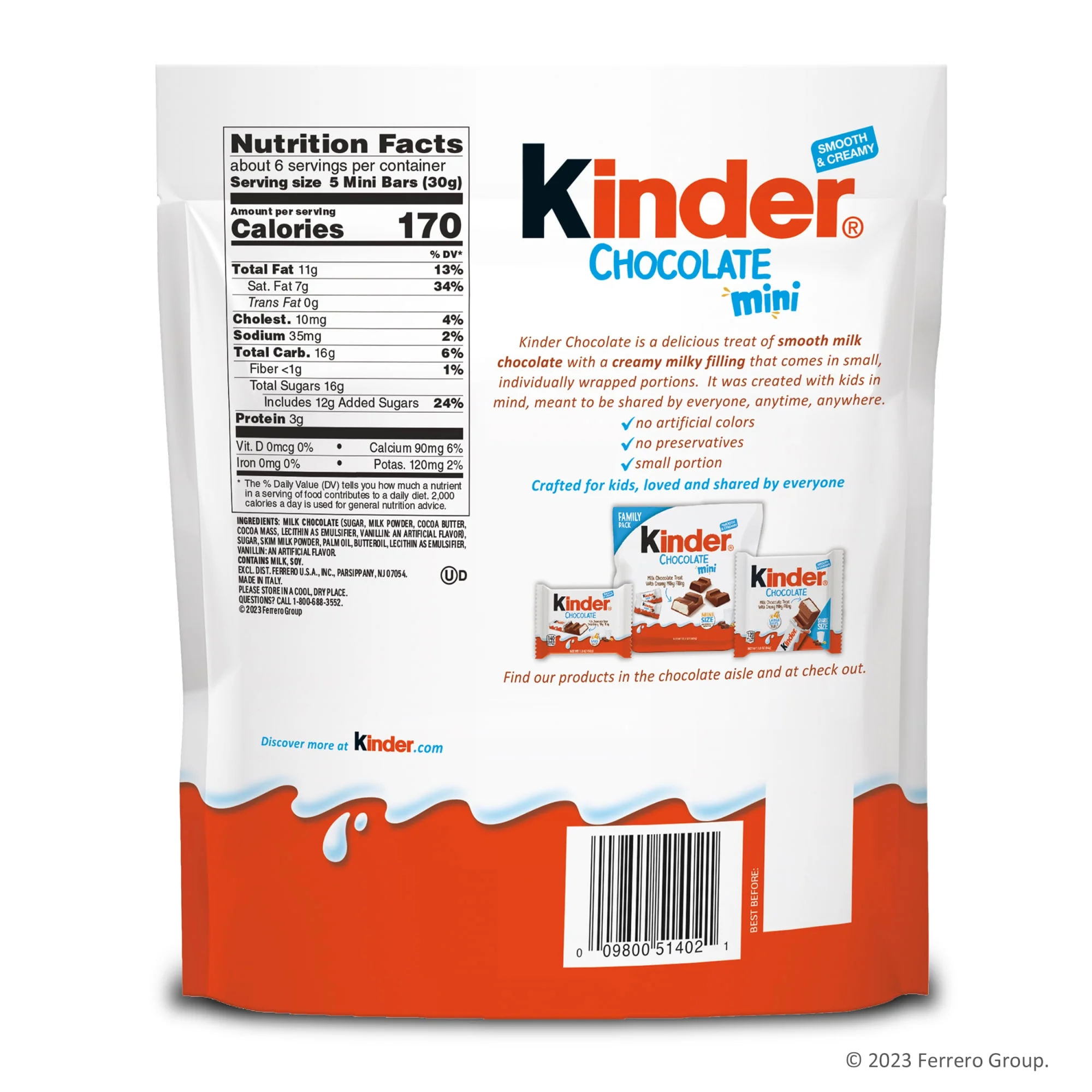 Kinder Chocolate Mini, 21.2 oz Bulk Pack, Up to 138 Minis, Milk Chocolate Bar with Creamy Milky Filling, Individually Wrapped Candy