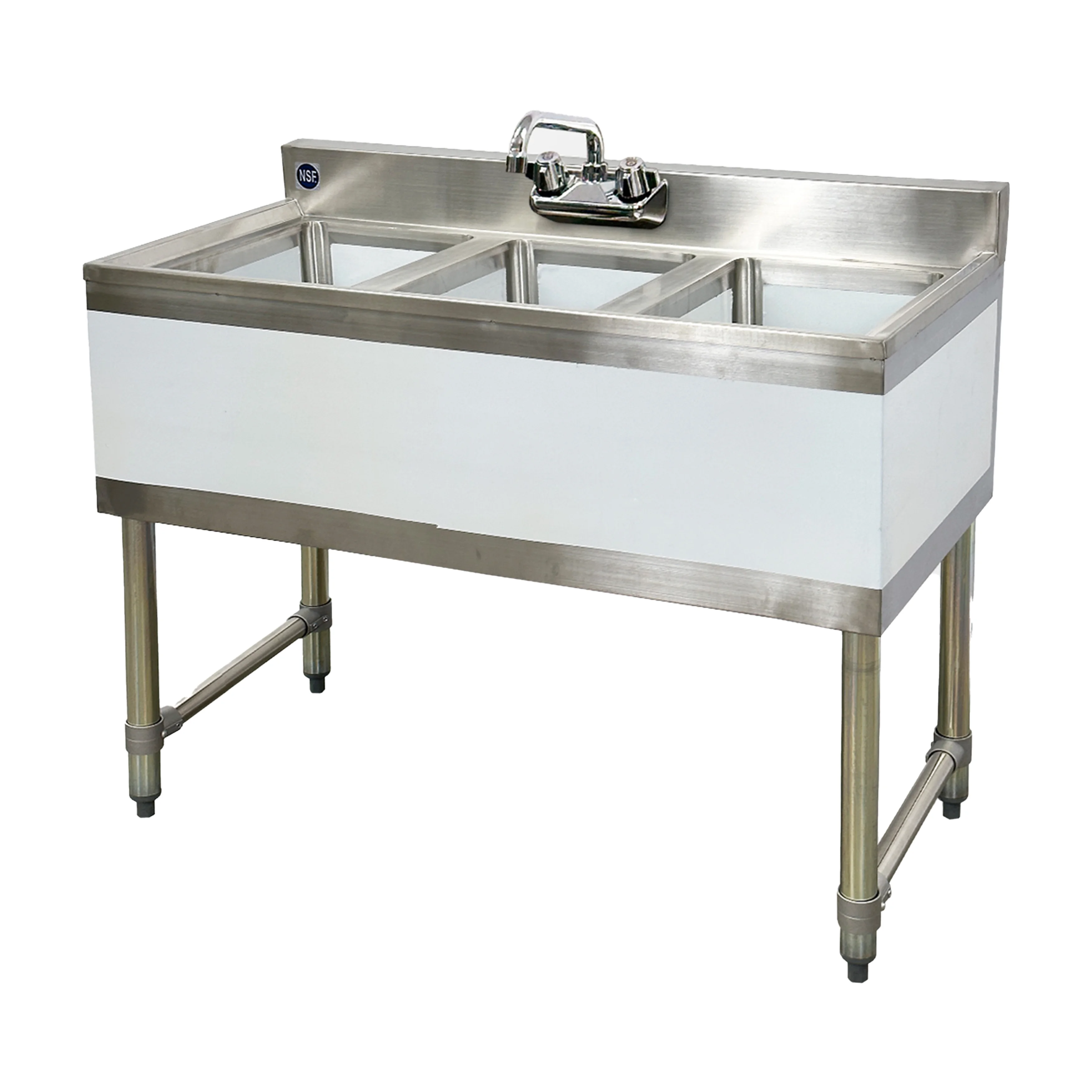 38 in. Commercial Three Compartment Bar Sink with Faucet 38''x18.6''x32.5''