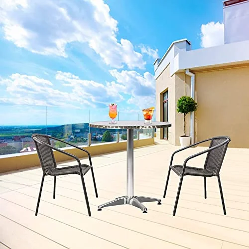 Vilovos Aluminum Round Bar Table, 27.6” Inches Outdoor Anti-Rust Bistro Pub Table, X Shape Metal Base Included, Waterproof Cocktail Table for Outdoor and Indoor Use, Sliver